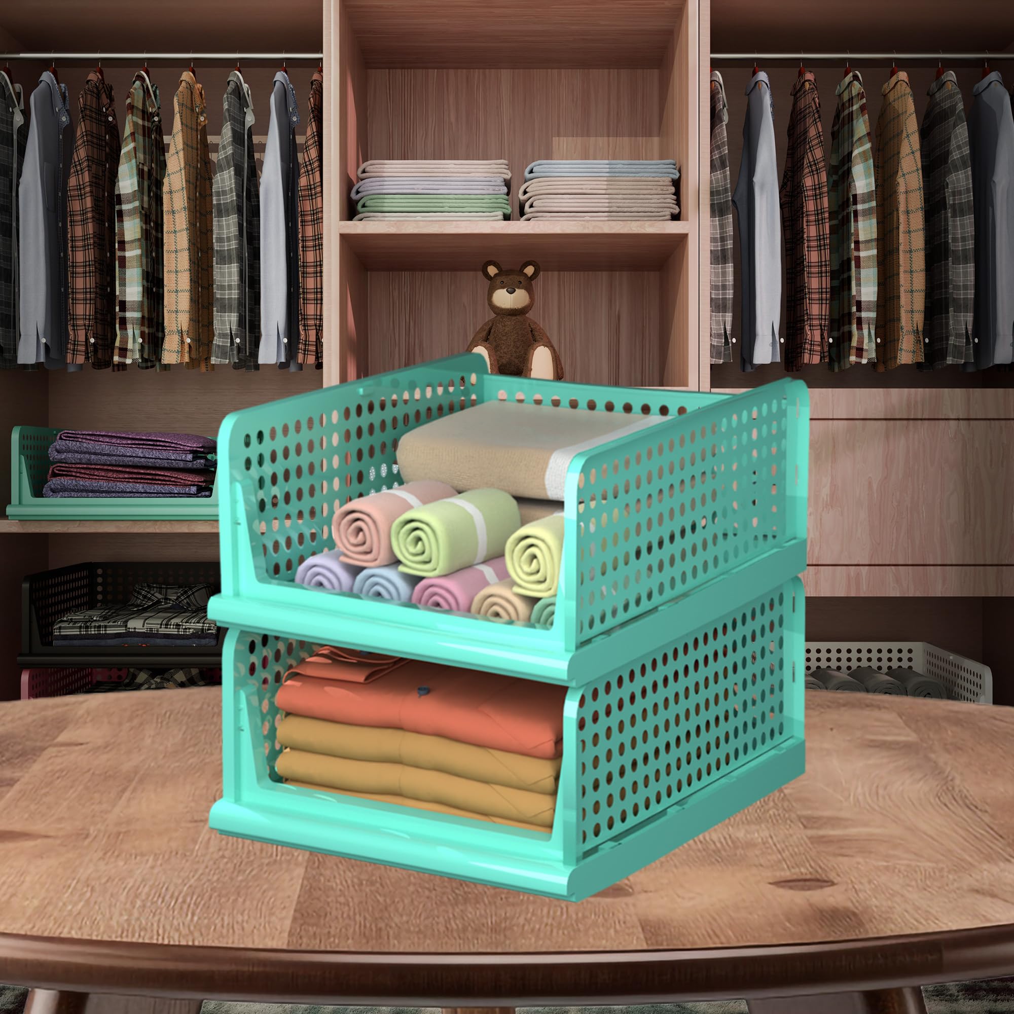 Kuber Industries Large 12 Pcs Storage Organizer | Wardrobe Organizer For Clothes | Cloth Organizer | Foldable Shirt Stacker Box | Cloth Box for Almirah | Closet Storage Basket| Light Pink (B0CZXTKRVD) Amazon Price History, Amazon Price Tracker