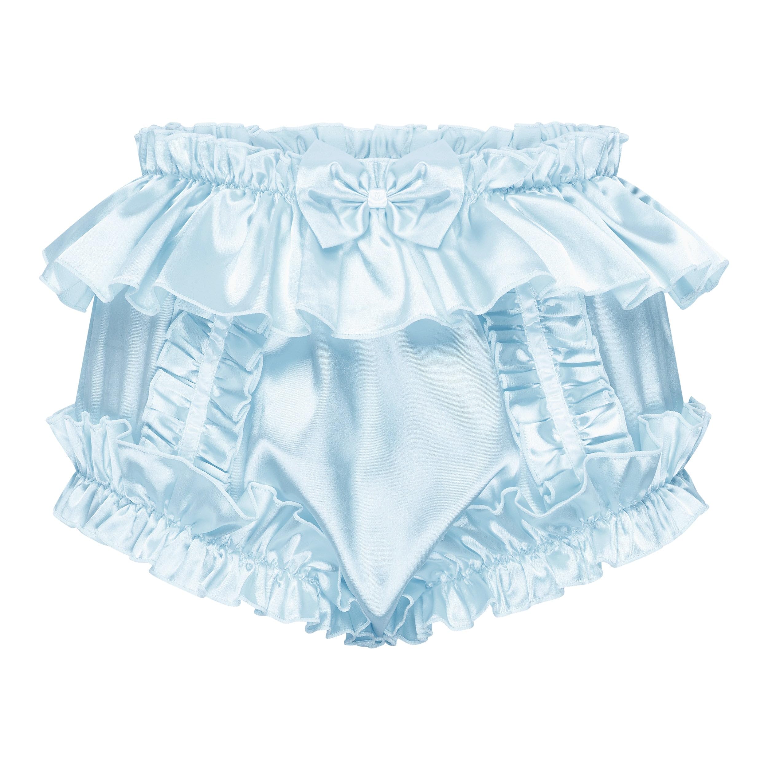 Satini Sissy Frilly Ruffled Silky Satin Full Coverage Adult Diaper Cover Briefs Lingerie Underwear Panties