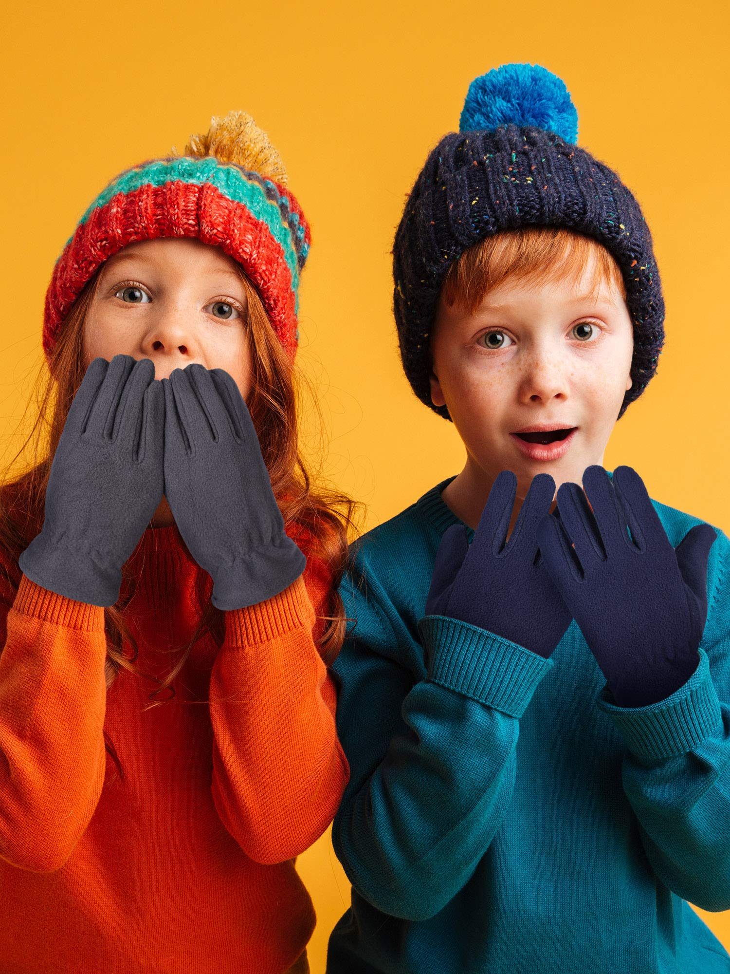 Syhood 3 Paires Gants Chauds d'Hiver Enfants Gants en Polaire Douce Mitaines pour Garçons Filles Noir Bleu Marine Gris M
