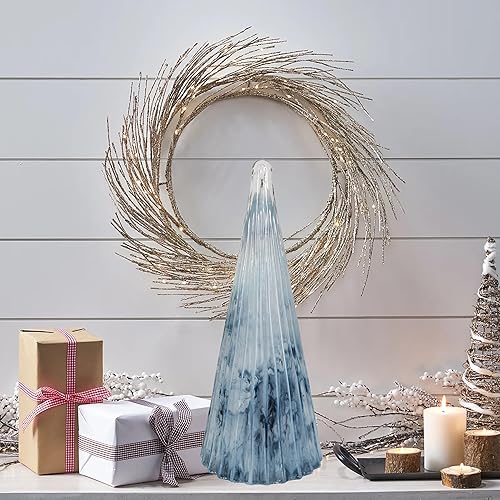 Miniatura 2 de Sweet Summer Living Mesa, centro de mesa, árbol de Navidad decorativo acanalado 7 pulgadas de ancho x 18 pulgadas de alto, vidrio azul mármol