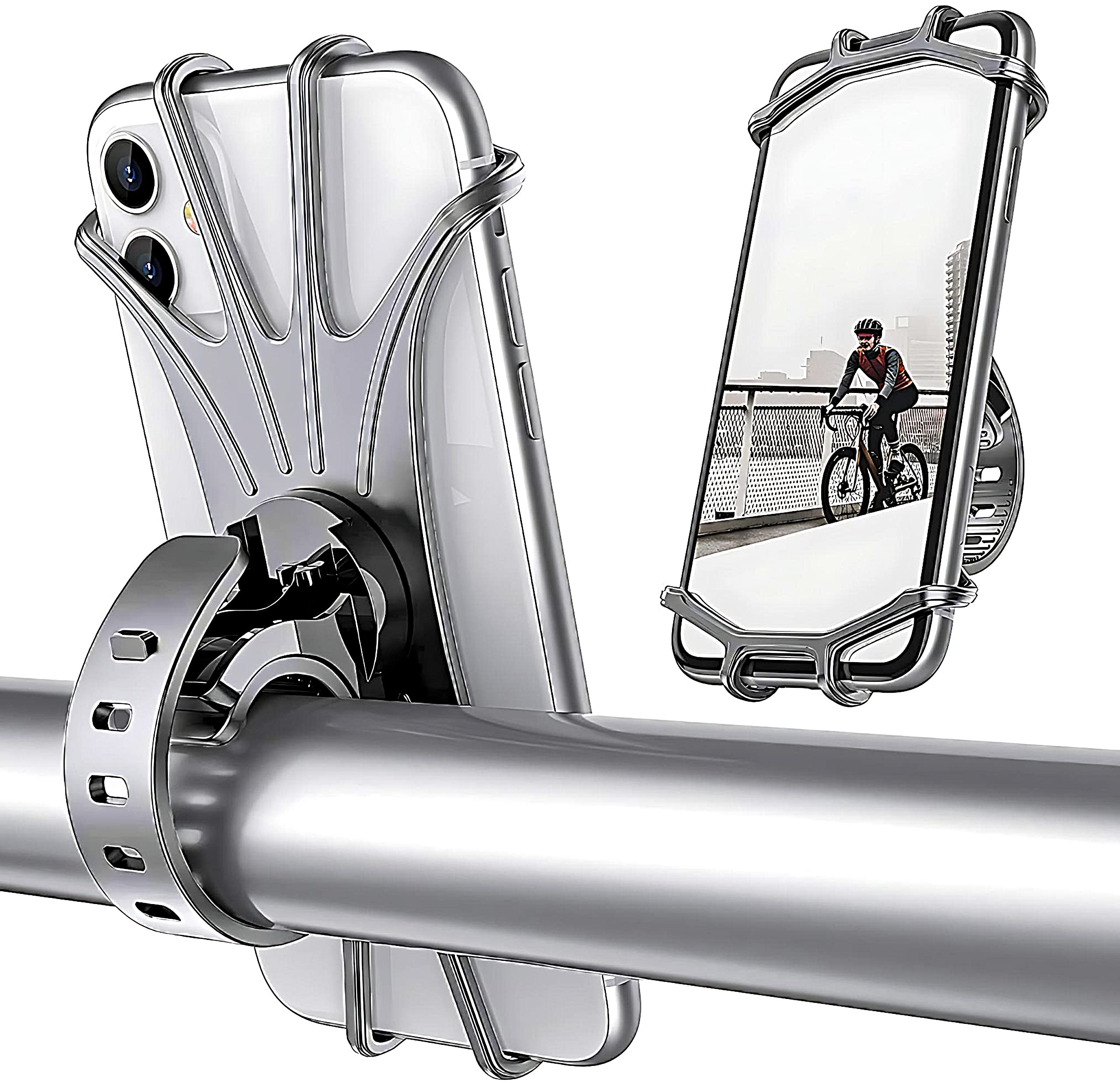 Universal Bike Mount Silicone Mobile Holder, 360° Rotating Handlebar Stand for Bicycle, Motorcycle, Scooty Fits All Smartphones (Grey)-image-27
