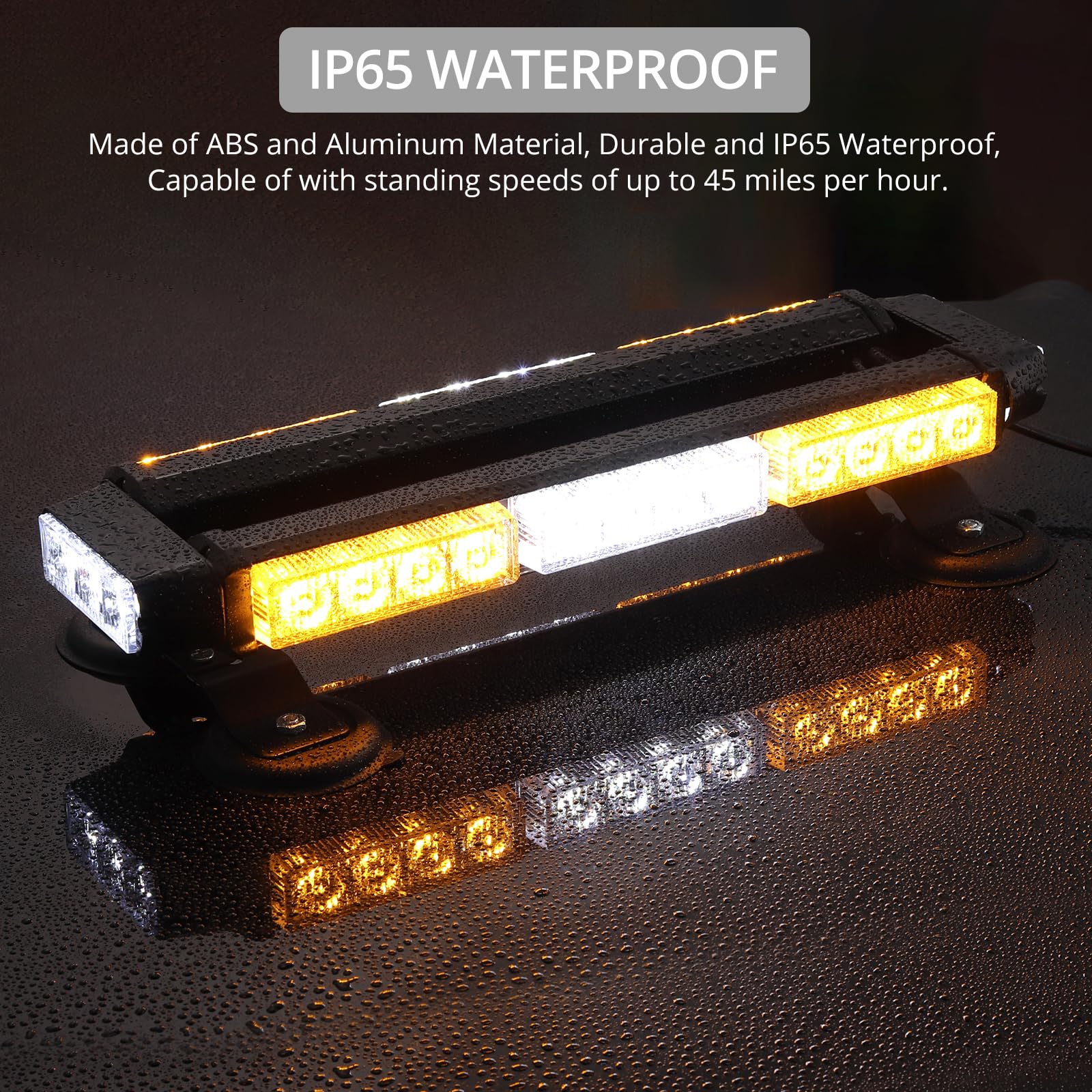 Justech Lampa 30 diod LED, 7 trybów świecenia, silny magnes, bursztyn, żółty + biały, lampa ostrzegawcza, 12/24 V, awaryjna lampa migająca, 30 W, światło migające, 5 m, kabel sieciowy, podwójny