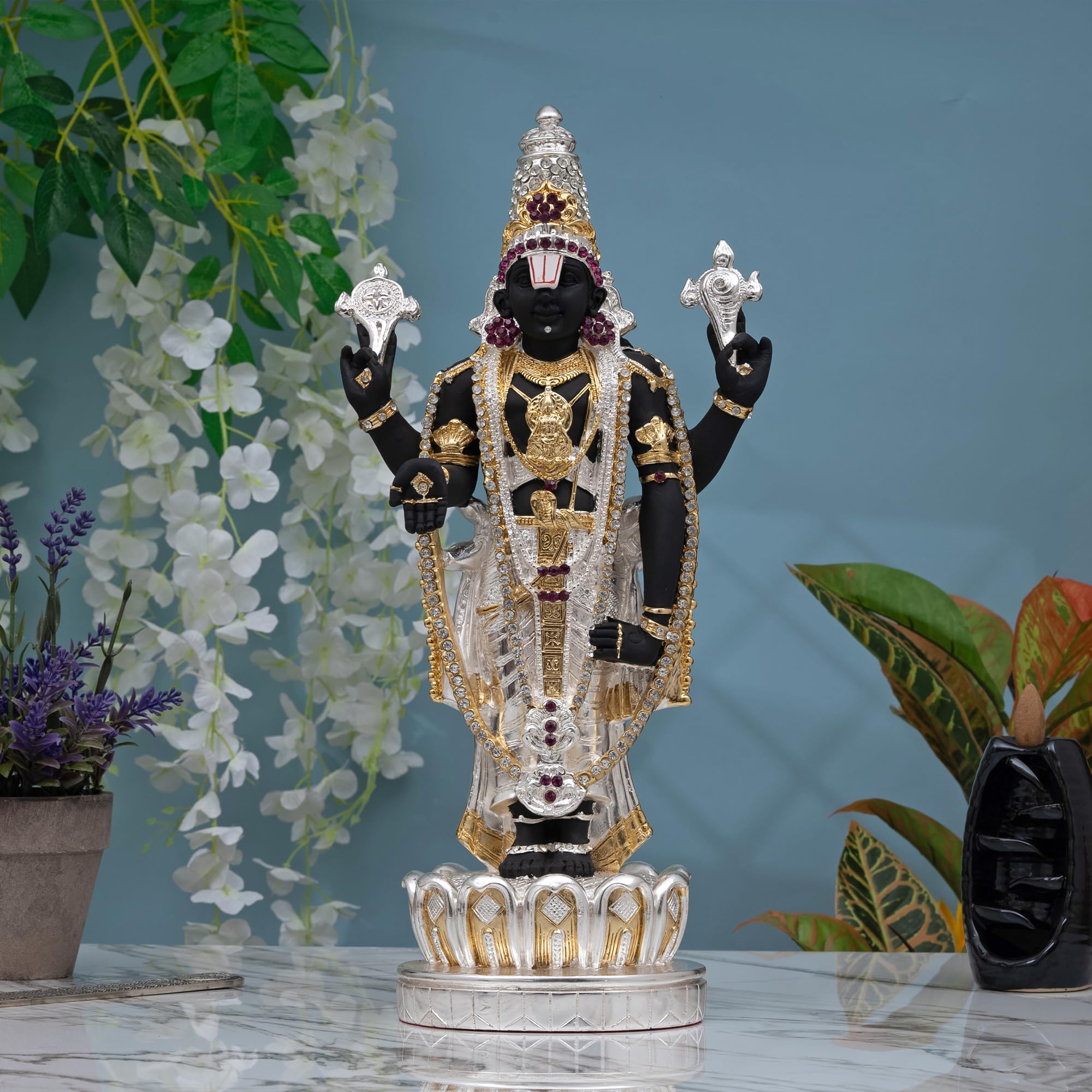 Idolkart 24 Carat Gold and 999 Pure Silver Coated Tirupati Balaji Idol for Car Dashboard, Venkateswara Swamy Idol, Vaastu Advised Balaji Idol - Tirupati Balaji Murti Idols for Pooja Room - 13cm 1