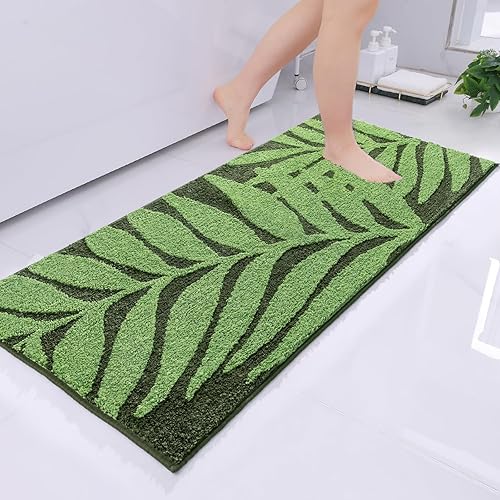 Miniatura 9 de Alfombras de baño verdes de 20 x 32 pulgadas, tapetes de baño de hojas, antideslizantes, lavables, alfombra de baño de microfibra suave y absorbente