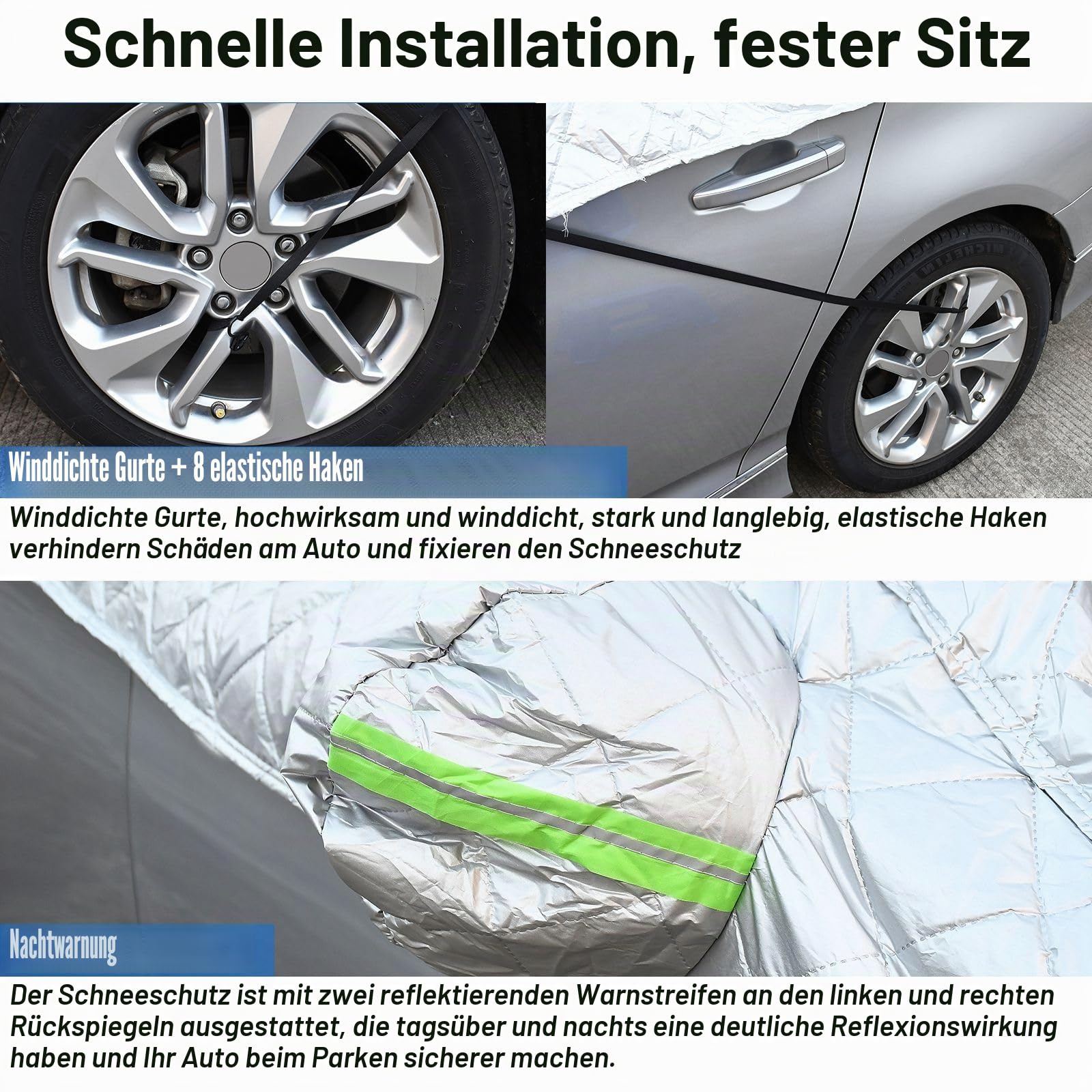 Blueshyhall Autoabdeckung Halbgarage Winter, 4-Lagige Verstärkte Hagelschutzplane Auto Abdeckplane Stoff Wasserdicht Windfest Schnee- Frost- Schutz, Halbabdeckung mit Spiegel und Haken (2,45x4,75 M)