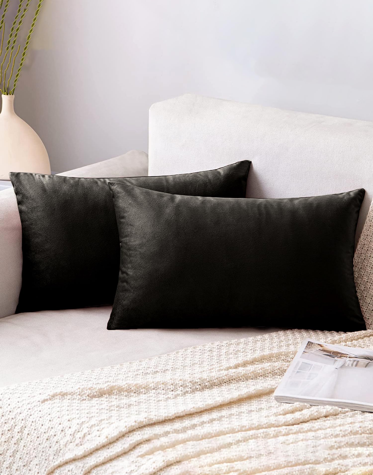 AEROHAVEN™ Premium Velvet Reversible Decorative Breakfast/Sham Throw Pillow/Cushion Covers with Invisible Zipper - (12 x 18 Inch, Black) (B0CW1R8VV5) Amazon Price History, Amazon Price Tracker