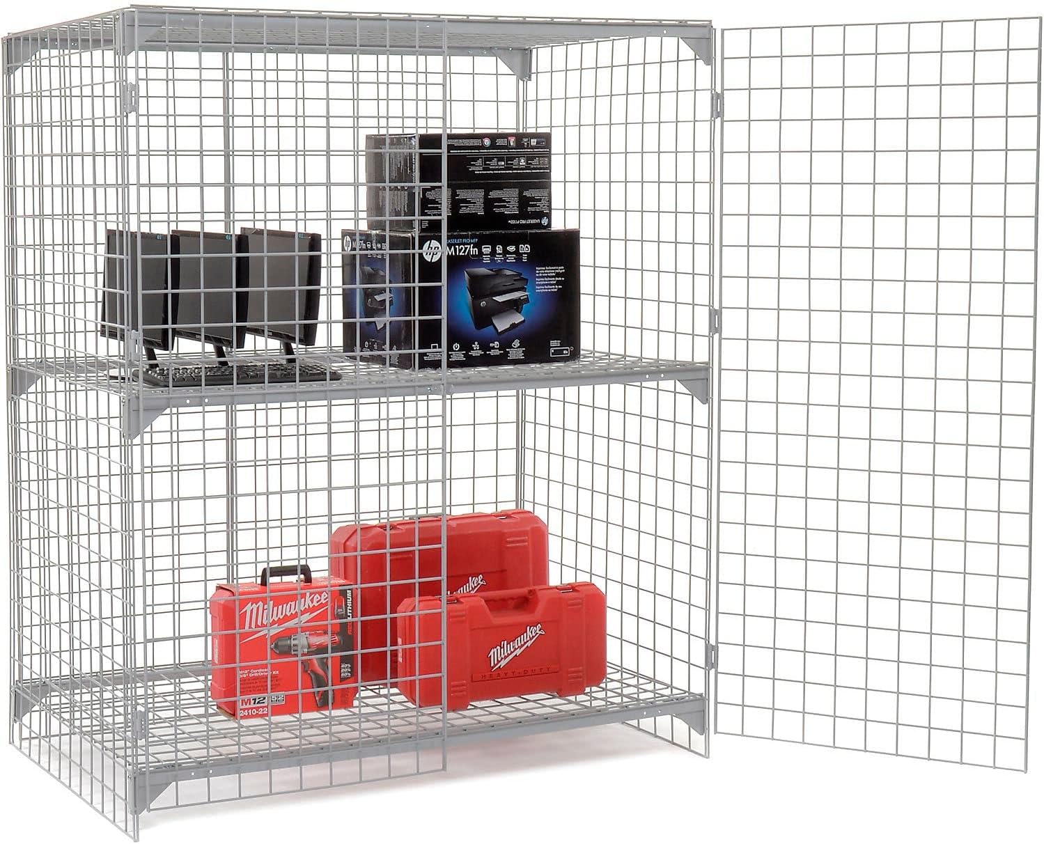 Global Industrial Commercial 1-Tier 2 Door Wire Mesh Security Locker, 60" W x 36" D x 72" H, Gray, Unassembled, Industrial Wide-Span Security Cage, Bulk Storage Locker