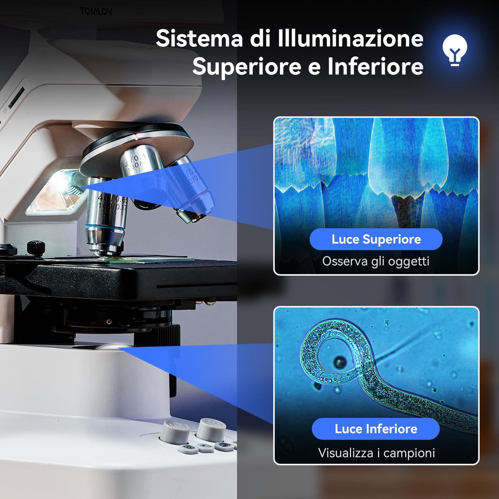TOMLOV DM301 Max Microscopio Biologico per Adulti Bambini: 7" HDMI Microscopio Digitale con Scala di Misurazione Integrata, 3 Lenti, Tavolino Meccanico, Doppia LED, Compatibile con Telefono, PC&TV