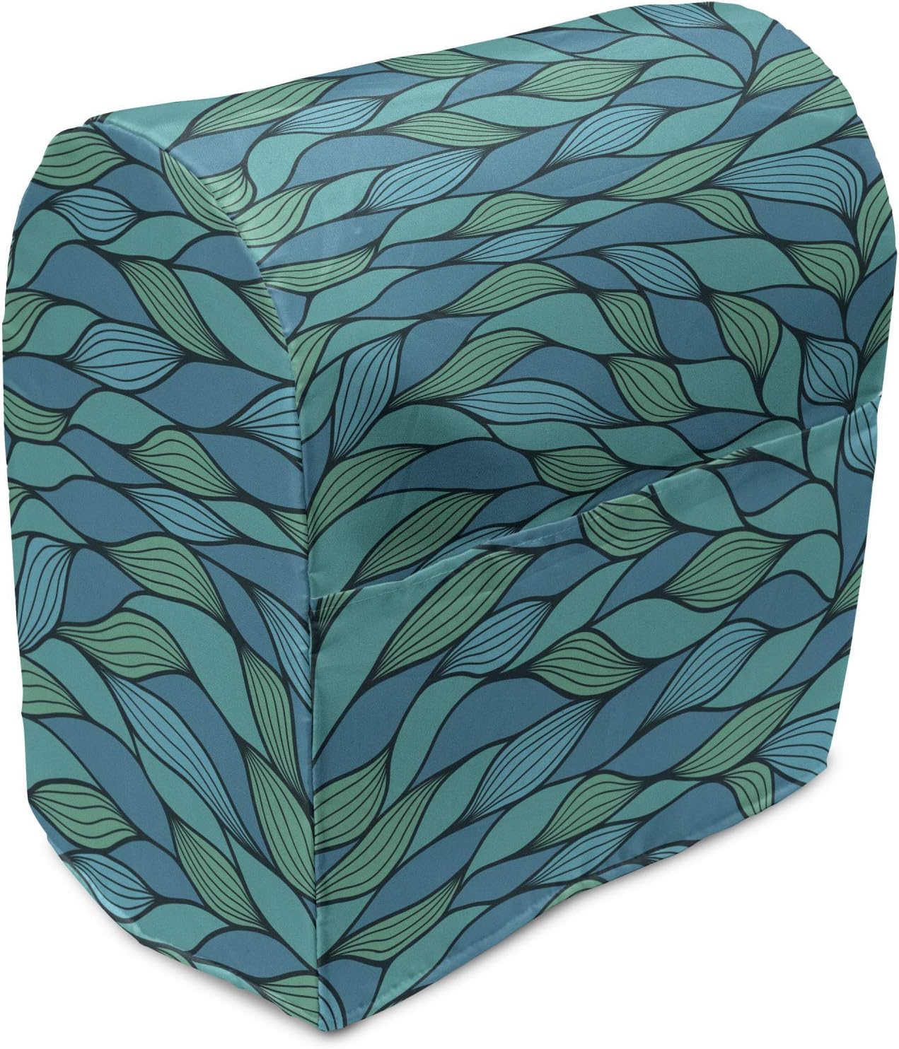 Ambesonne Teal Stand Mixer Cover, Abstract Wave Design with Colorful Design Ocean Themed Marine Life Pattern Print, Kitchen Appliance Organizer Bag Cover with a Pocket, 6-8 Quarts, Mint Green Blue