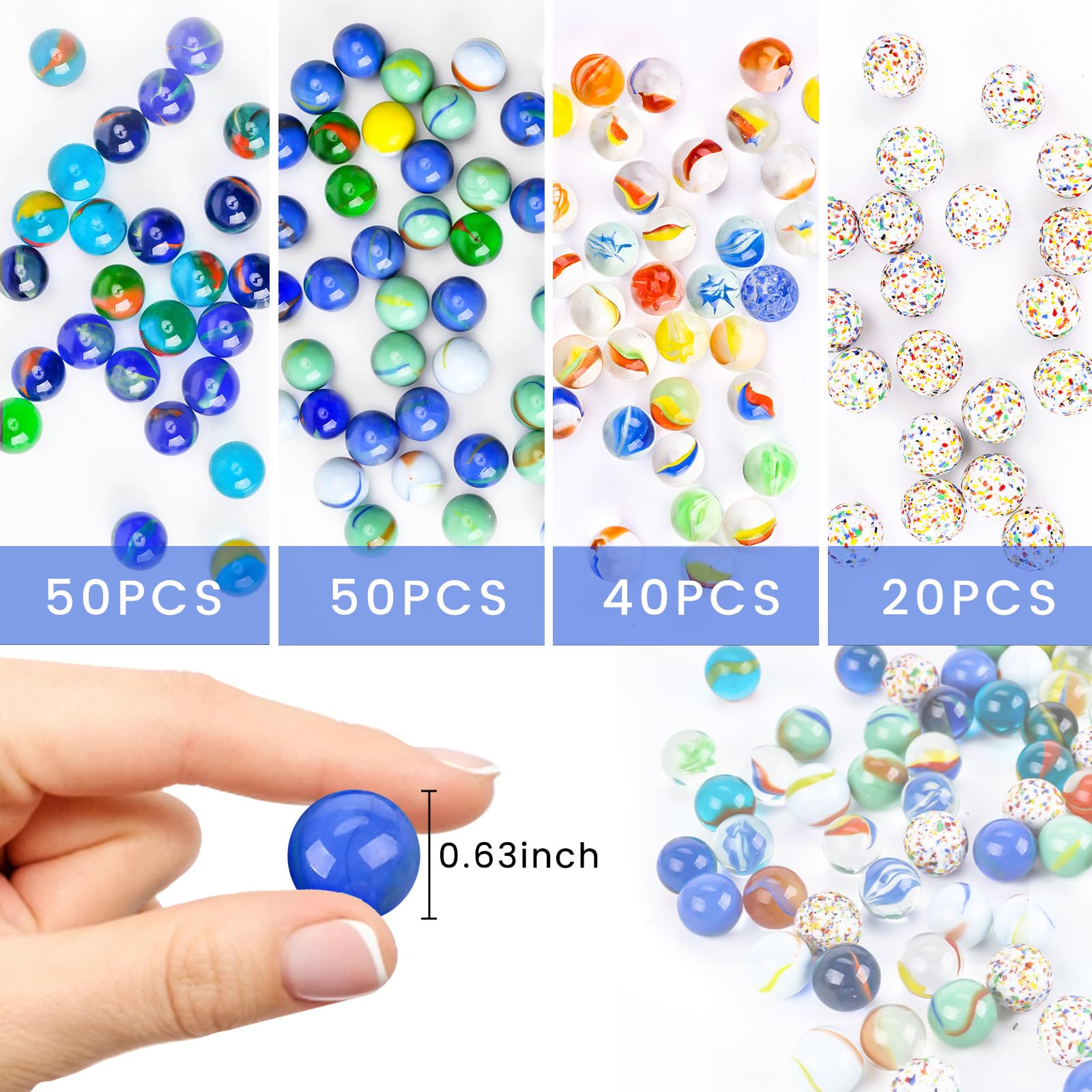 POPLAY 160PCS Glass Marbles, Marbles Game for Kids Crafts Colleting