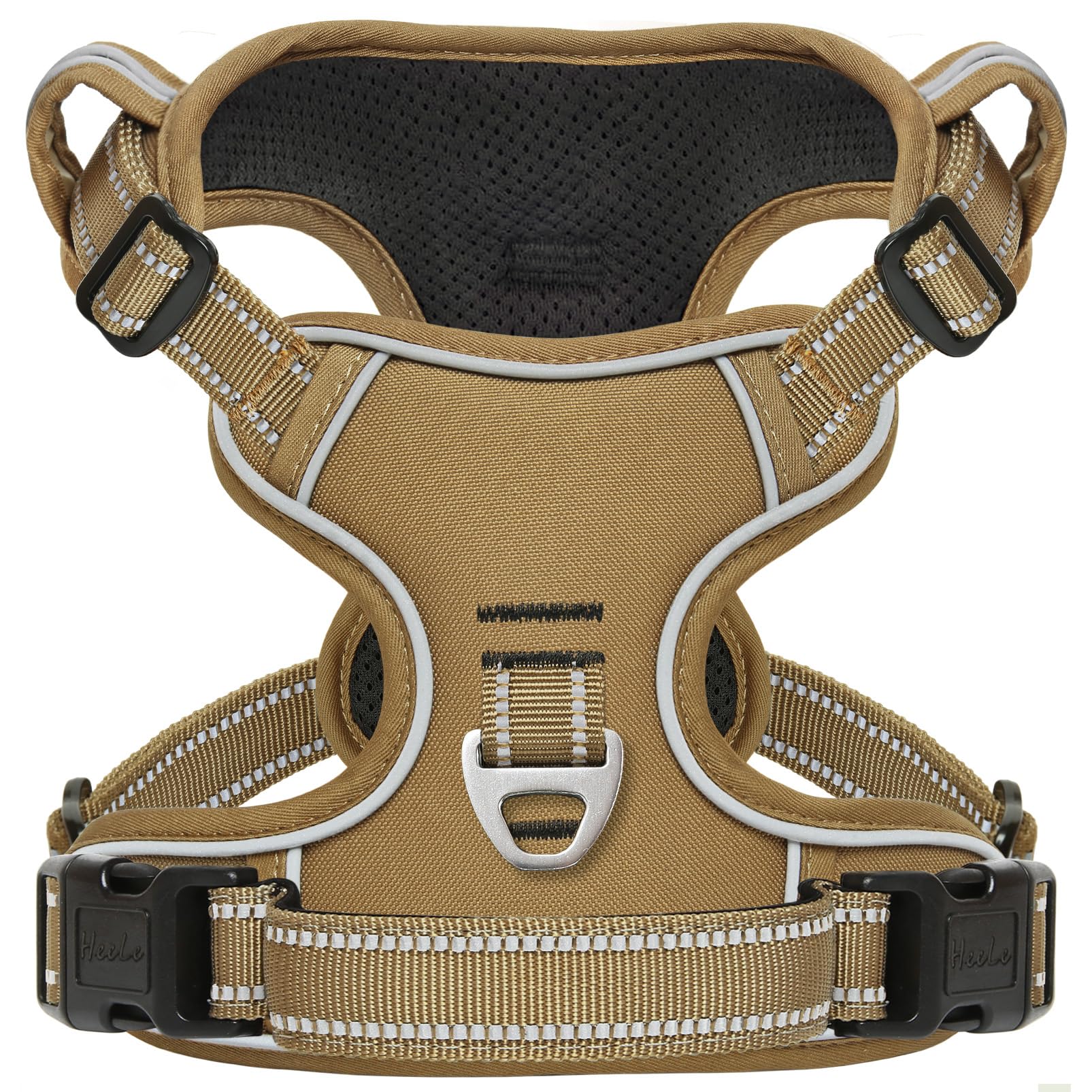 HEELE Pettorina Cane Taglia Media Riflettente Pettorina Addestramento Cani Anti Tiro con 2 Ganci in Metallo + Comodo Maniglia, Gilet per Cani Regolabile per Camminare, Bronzo, M