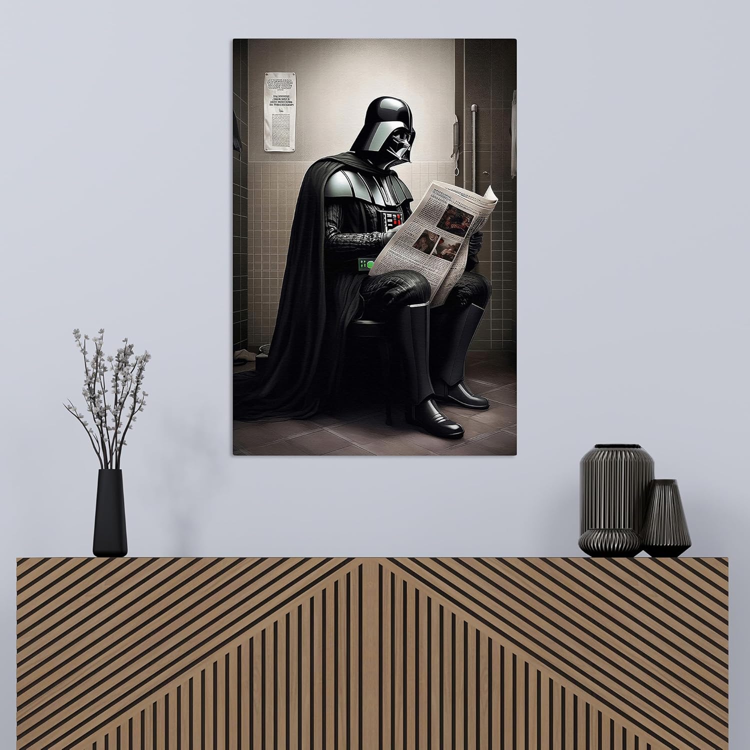 RileyCraftley Darth Vader Bathroom Canvas Wall Art – Funny Decor – Toilet Humor – Gallery Wrapped Canvas for Bathroom