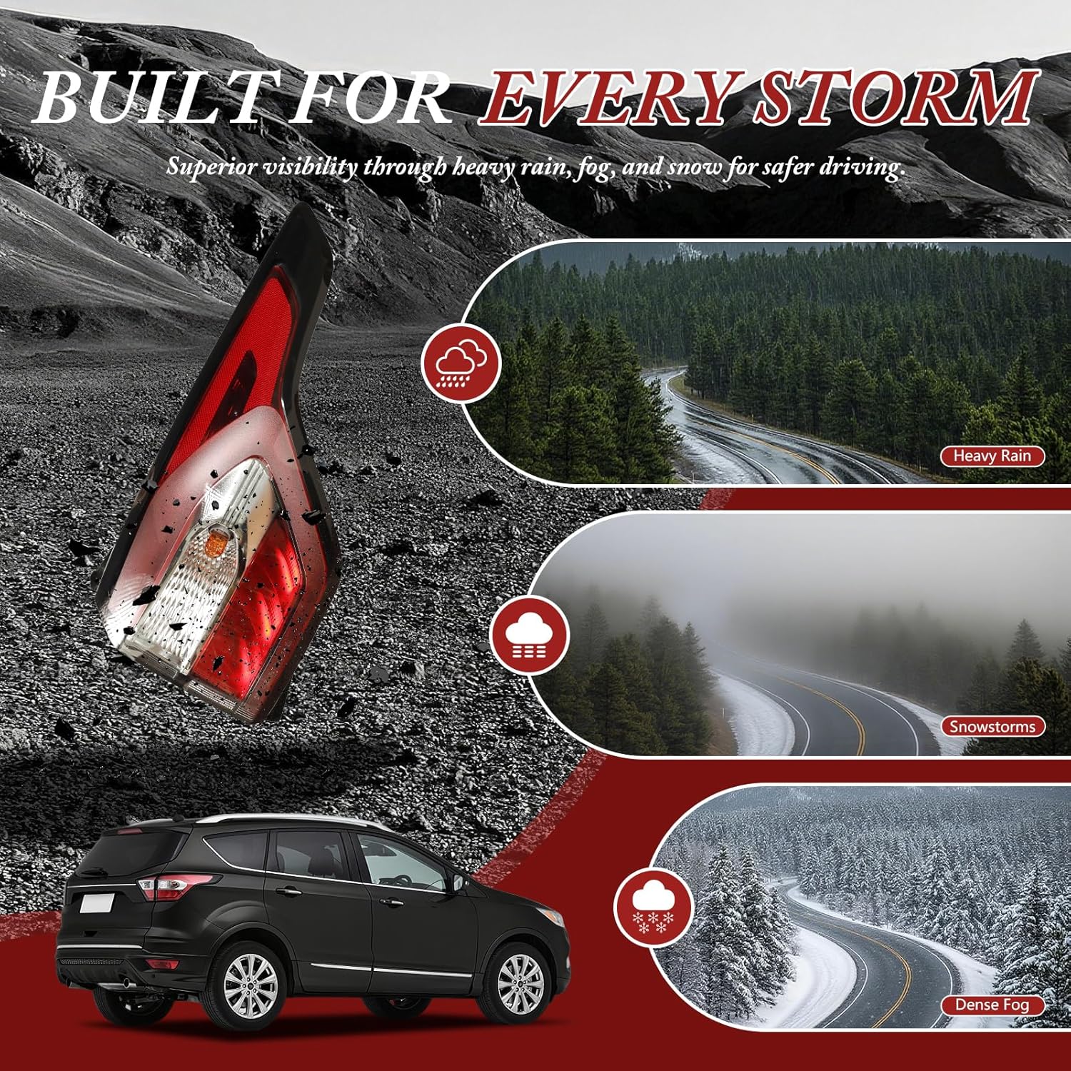 Halogen Type Right Tail Light Compatible with Ford Escape (Kuga) 2017-2019 Replacement# GJ5Z13404H GJ5Z-13404-C