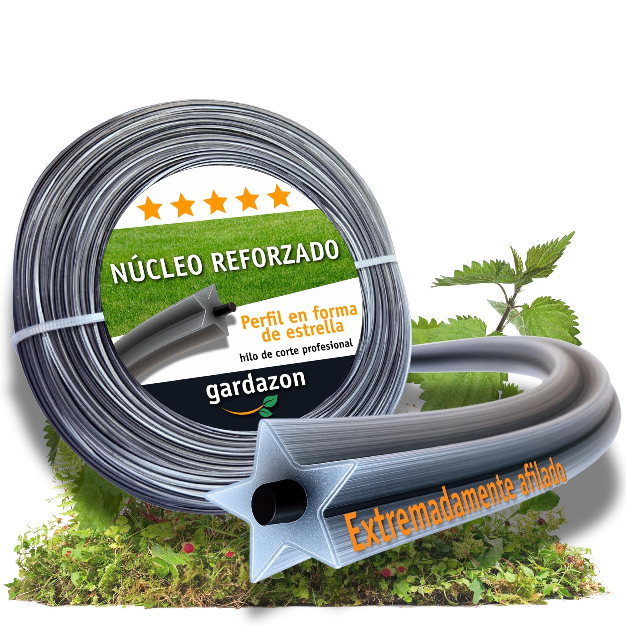 Hilo desbrozadora Reforzado 3mm – 50m (Perfil en Estrella) – Atención: Extremadamente Afilado – Hilo Trenzado desbrozadora – Hilo para cortabordes