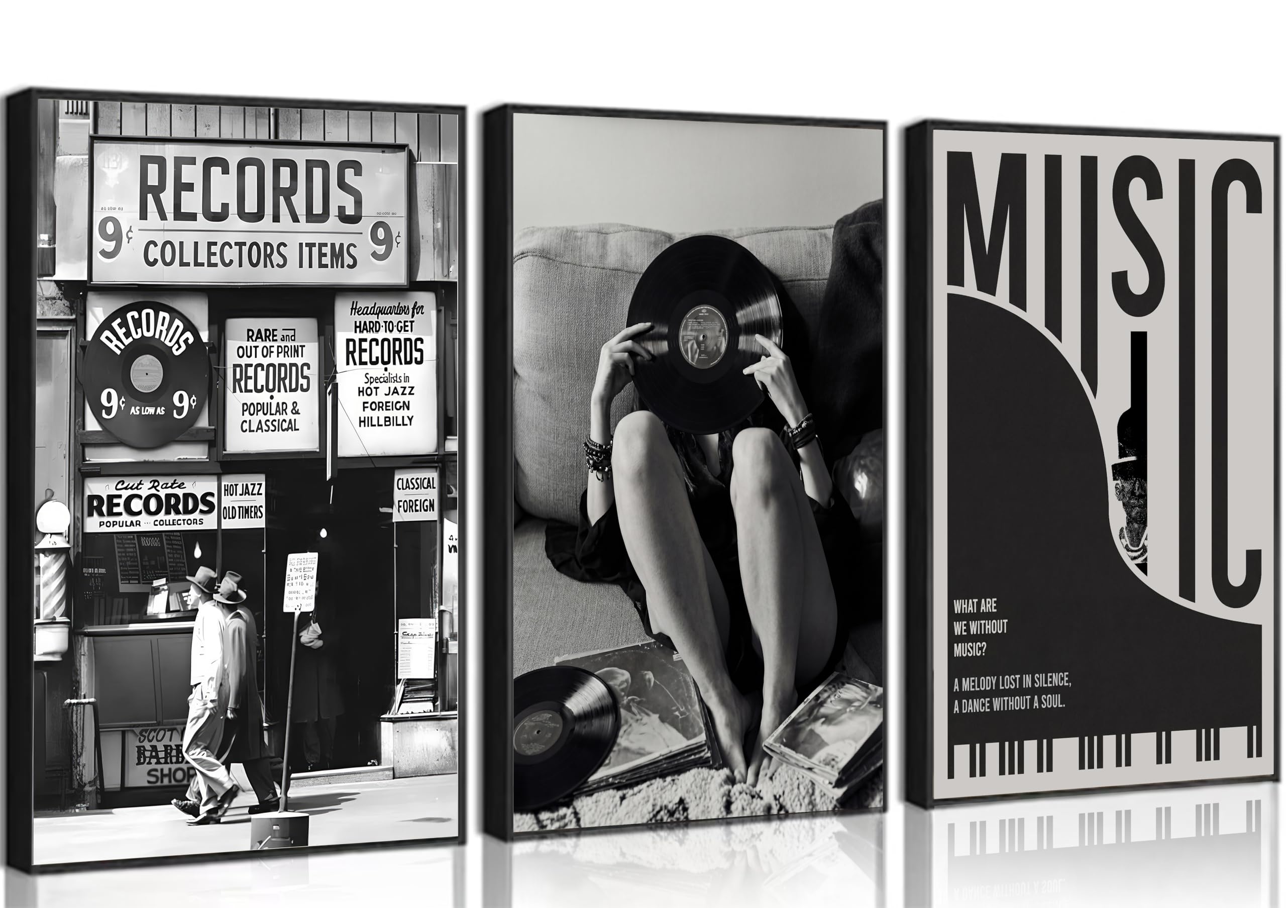 Wavkkey 3Pcs Retro Trendy Music Wall Art Fashion Black