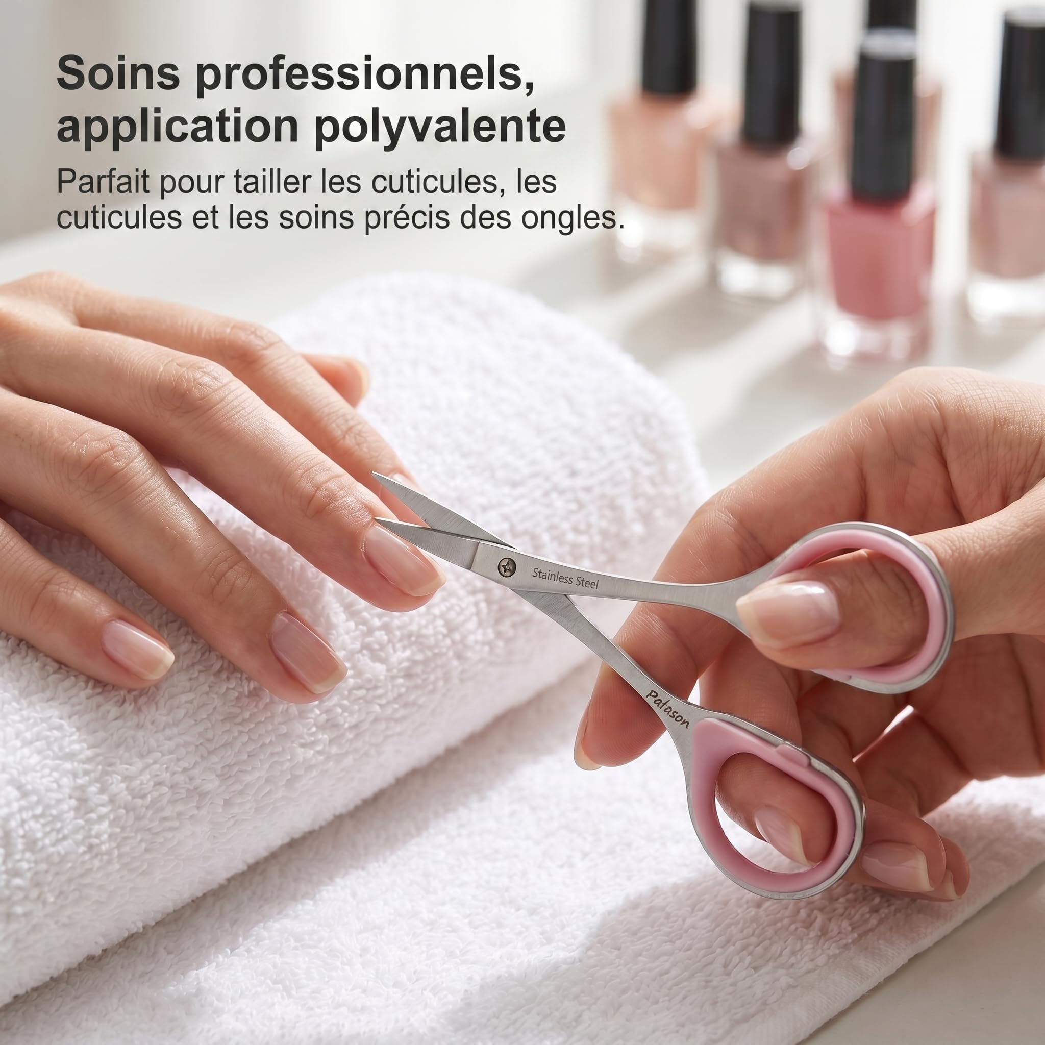 PAFASON Petit Ciseaux Cuticule Ongle Ensemble, 2 Pièces Multi-Usage Pointe Courbe Droite Précision Manucure Pédicure Beauté Toilettage Outil pour Ongles Peau Sèche, Étui Cuir Premium