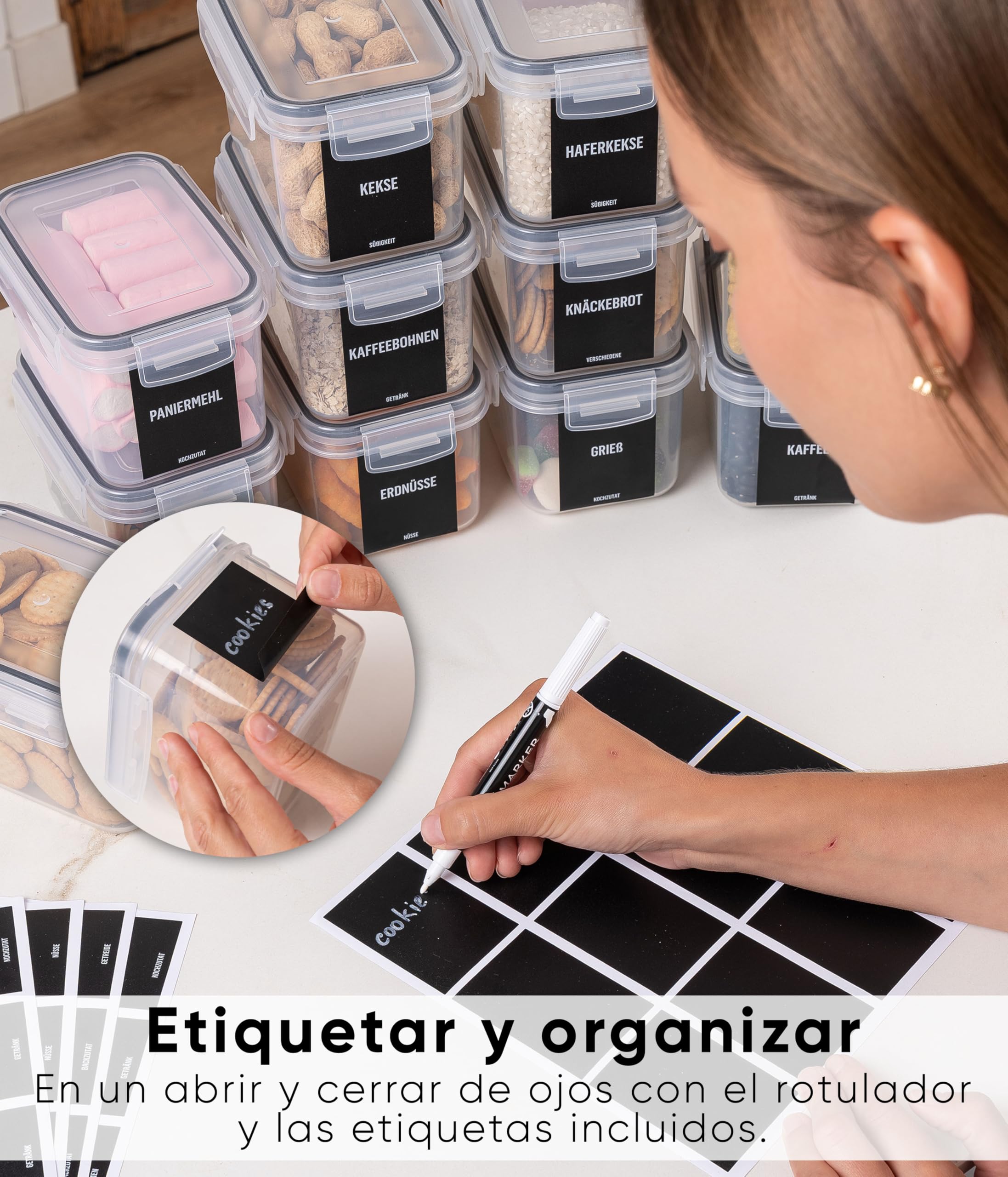 Deco haus Botes Cocina Almacenaje de Plástico - Cajas de Almacenamiento de Alimentos Reutilizables con Tapa Hermética - Recipientes para alimentos Set de 24 -Tarros sin BPA - 0,8L 1,4L 2L 2,8L