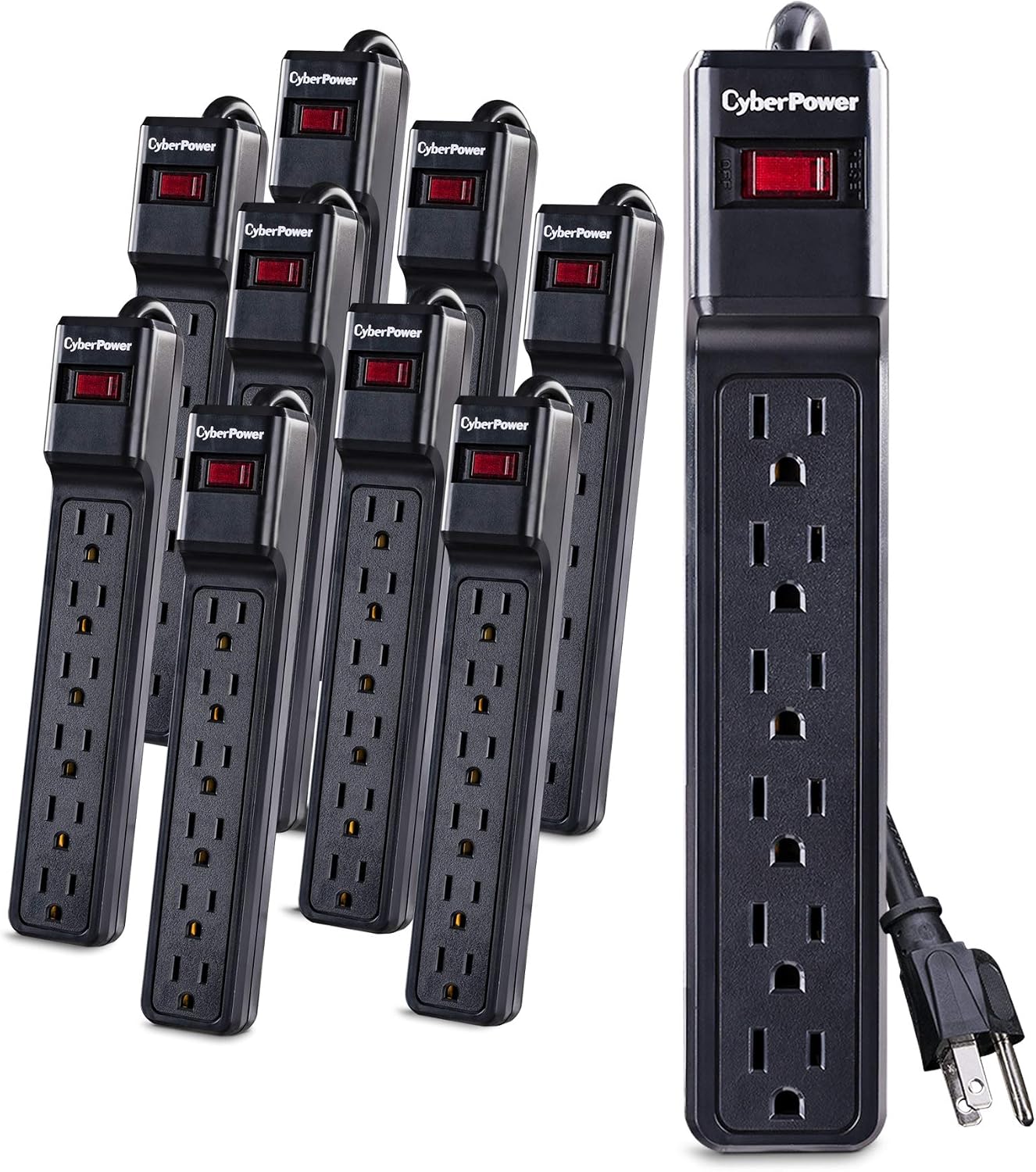CyberPower CSB6012MP10 Essential Surge Protector, 1200J/125V, 6 Outlets, 12ft Power Cord, Black, 10 Pack