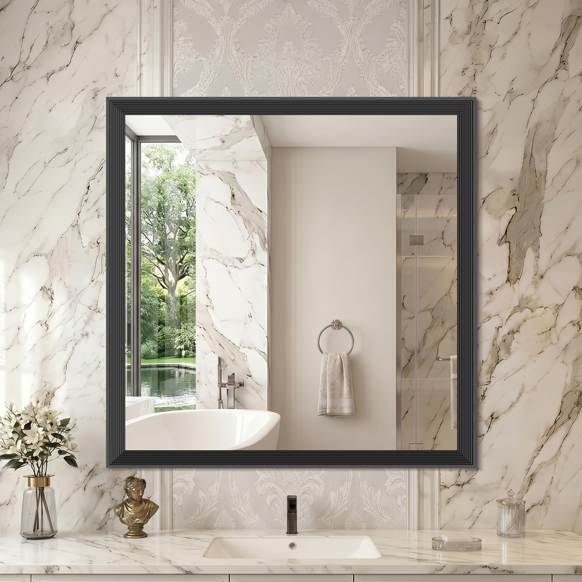 DESBING 36"x36" Black Bathroom Mirrors for Over Sink, 3MM Tempered Glass, Metal Frame, Rectangle Vanity Wall Mirror for Bathroom, Living Room, Bedroom, Horizontally or Vertically