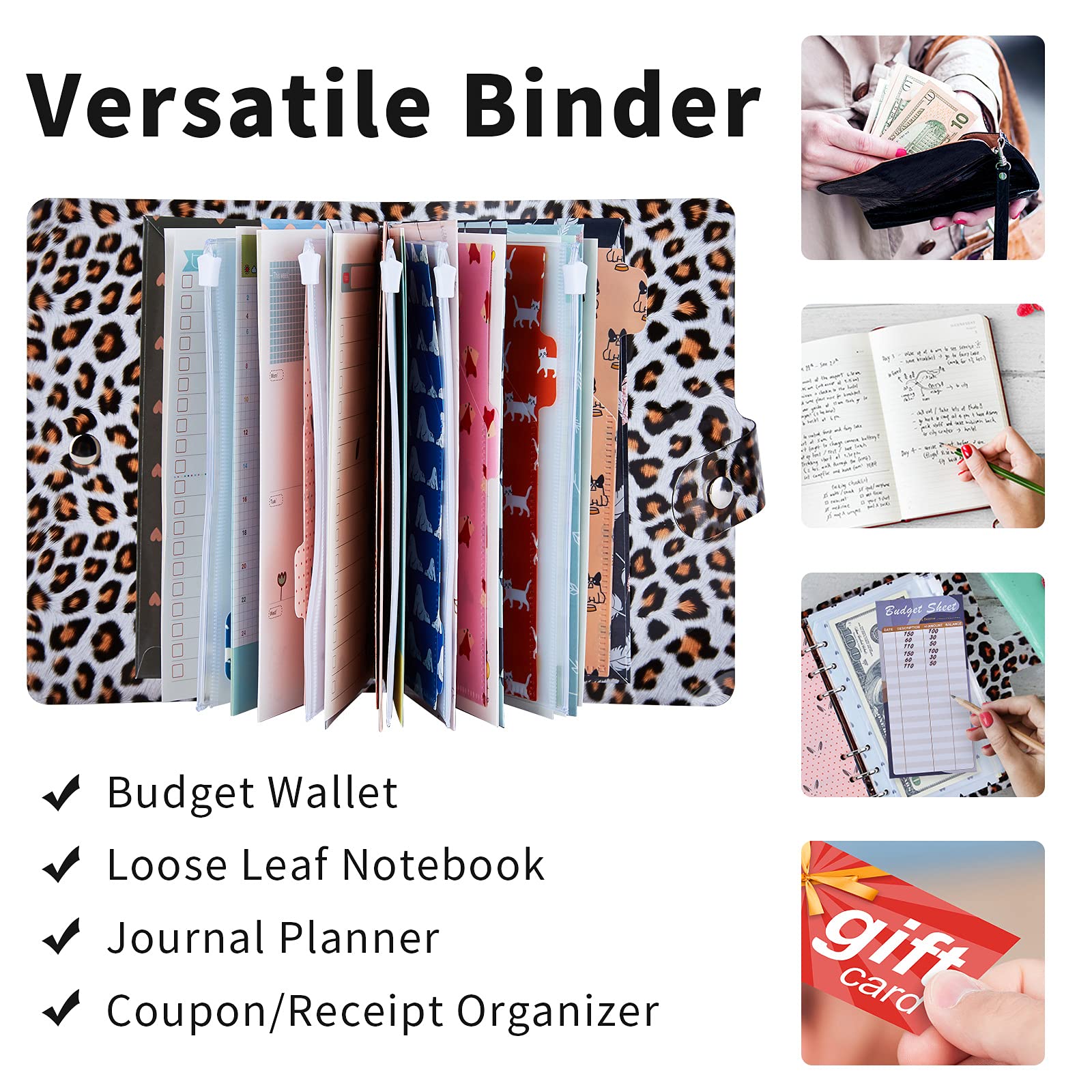 Leopard CashEnvelope Budget Binder Organizer Mini Binder Set with 12