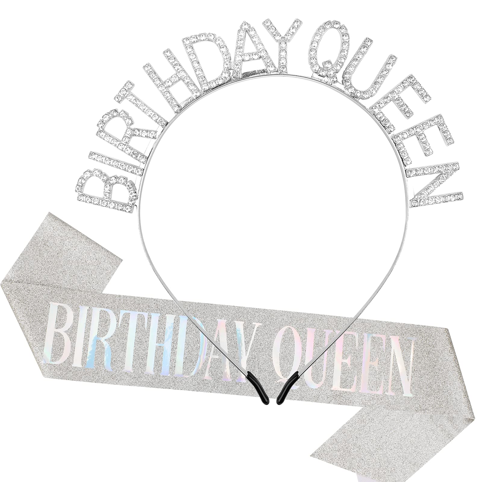 CIEHER Birthday Tiaras for Women,Birthday Queen Sash & Rhinestone Tiara Kit,Silver Queen Crown,Birthday Headband,Tiaras and Crowns for Women,Crown for Girls,Birthday Party Supplies Favors,Gift