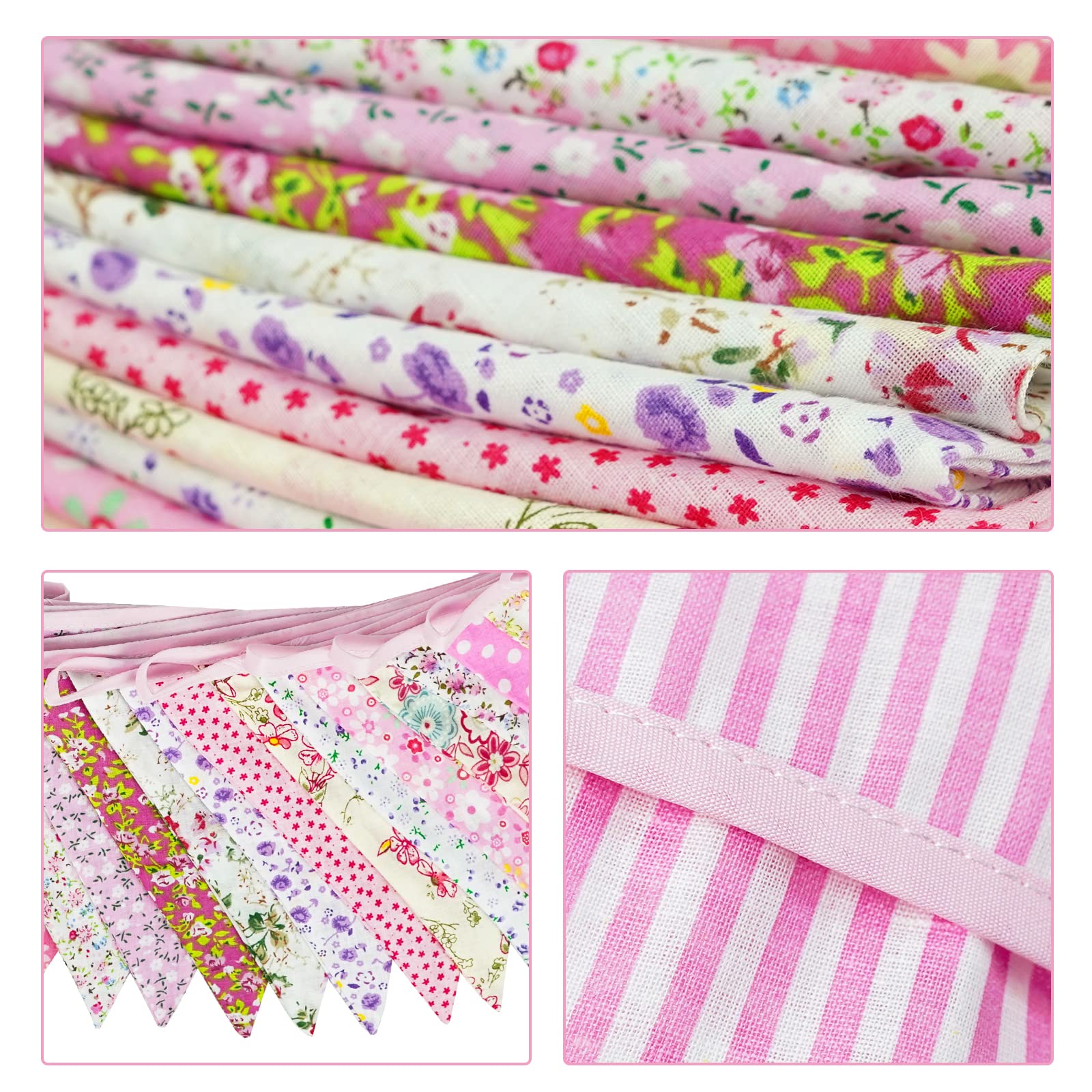 Ghirlanda Di Bandierine Tessuto 10M - 36 Bandierine Doppia Faccia, Per Matrimoni, Compleanni, Feste - Foto 3