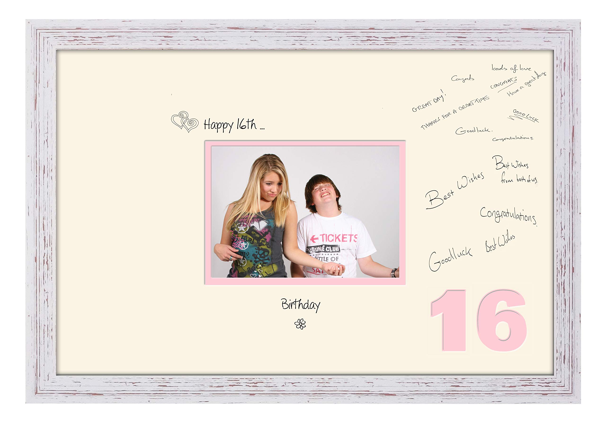 Photos In A Word Shabby Chic Frame Cream Mount Pink Inside 16Th Birthday Signing Guest Book Photo Frame Gift 7X5 Photo 652D (Shabby Chic Frame Cream Mount Pink Inside)