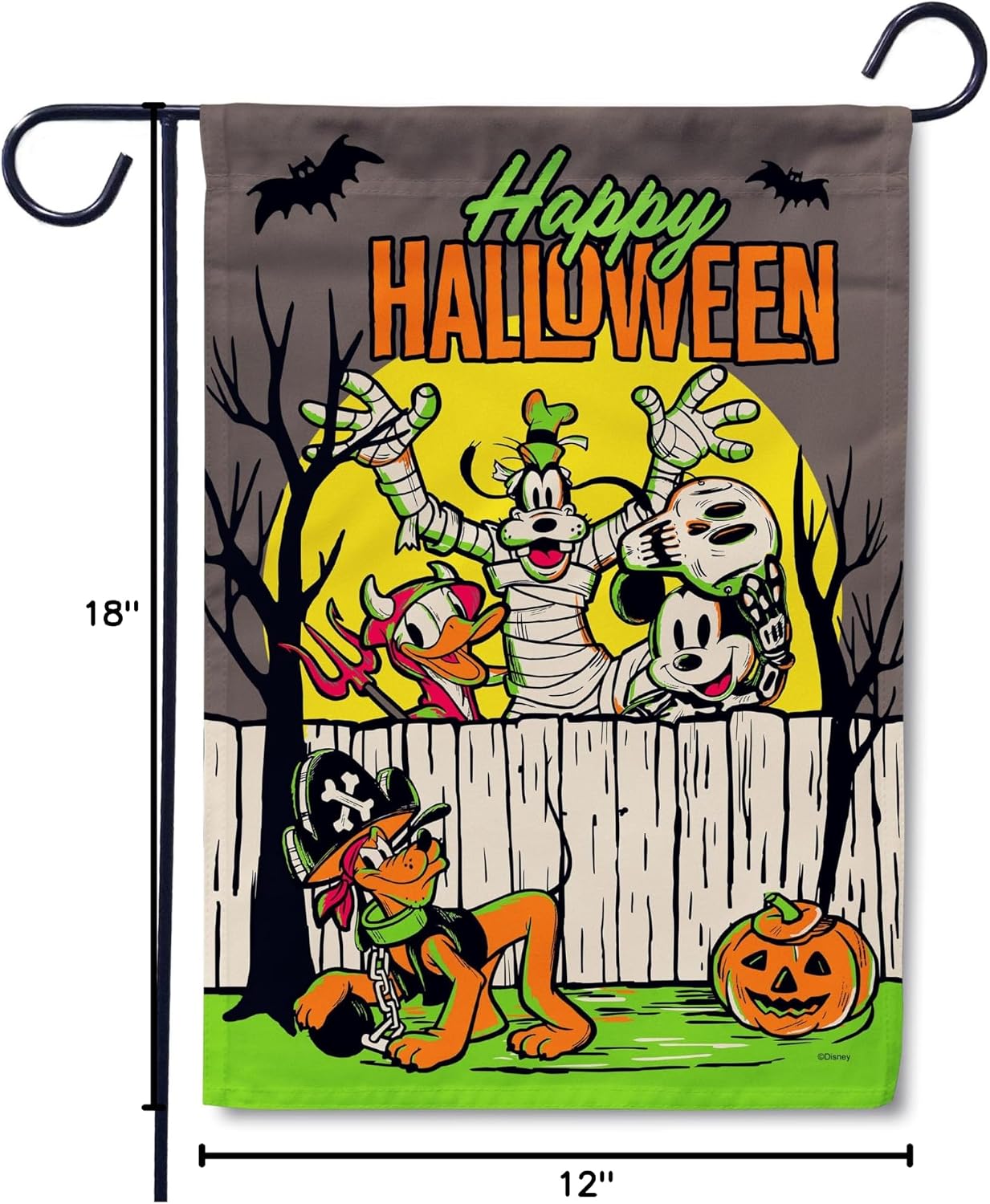 Flagology, Mickey Mouse and Friends Happy Halloween Garden Flag 12" x 18", Outdoor Flag, Spooky Outdoor Decor, Officially Licensed Disney Halloween
