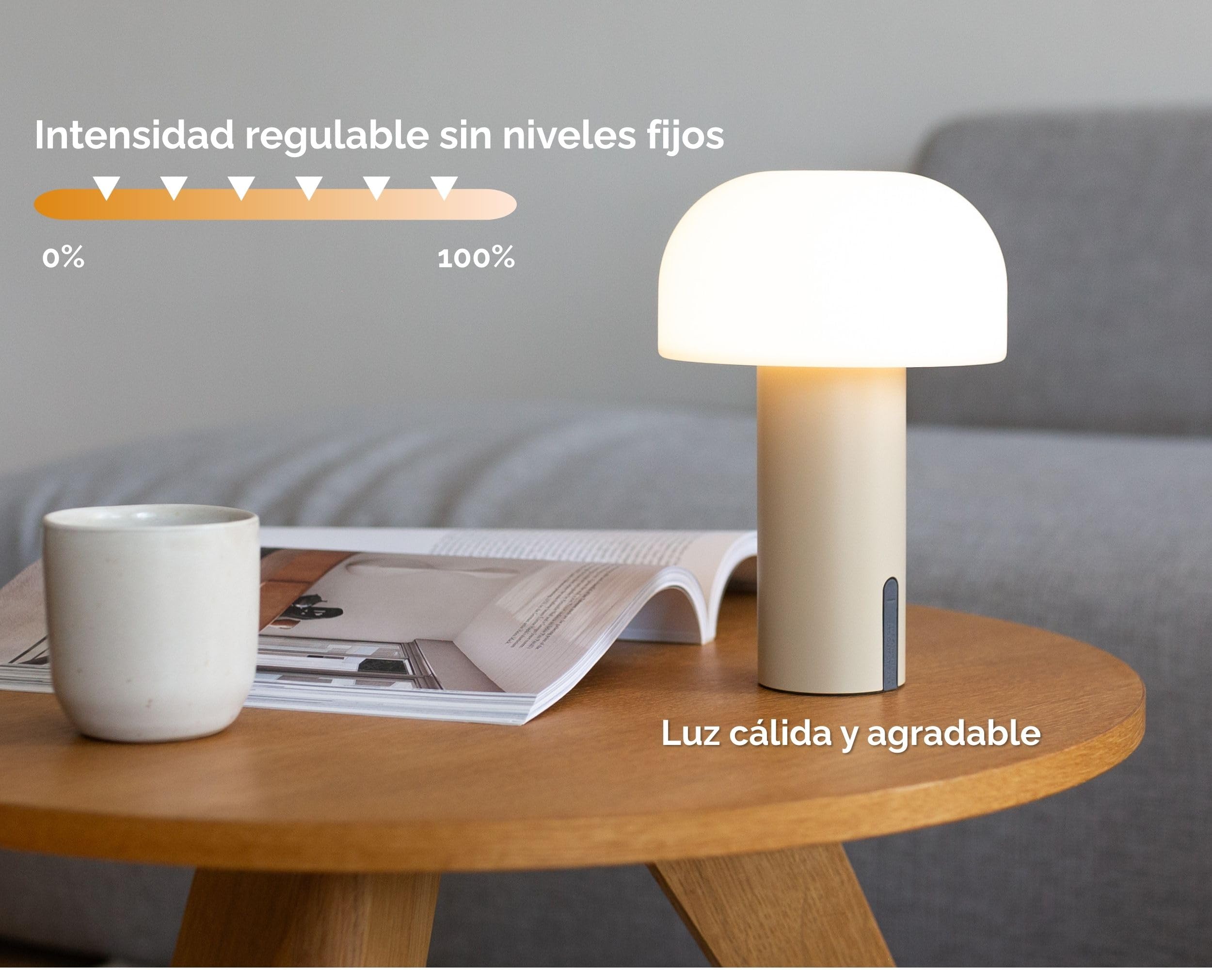 LUUK Studio Lámpara de Mesa LED Inalámbrica Recargable, Diseño en Forma de Seta, IP44 impermeable, Luz Blanca Cálida Regulable 2700K, Control Táctil, USB-C, Decorativa Moderna para Interio, Caqui