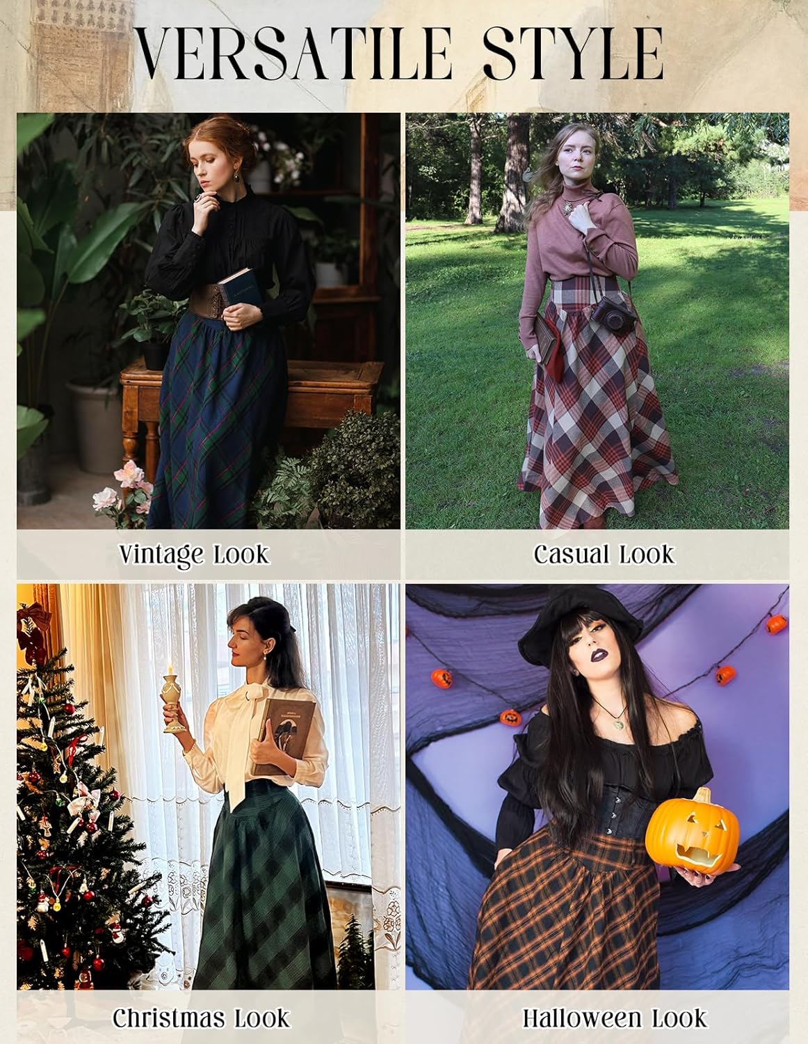 Scarlet Darkness Victorian Skirts for Women Plaid Maxi High Waist Long Skirt - Image 6