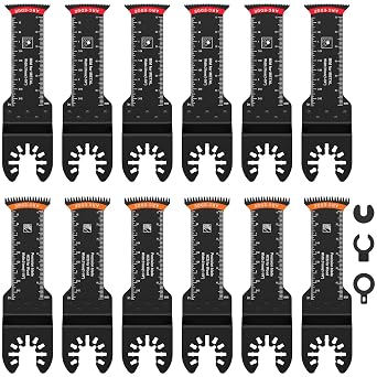 12Pcs Extra Long Oscillating Saw Blades, Curved Edge Bi-Metal Oscillating Multitool Blade, Japanese Teeth Multitool Blades, Oscillating Tool Blade, Multitool Blades Precise Cut