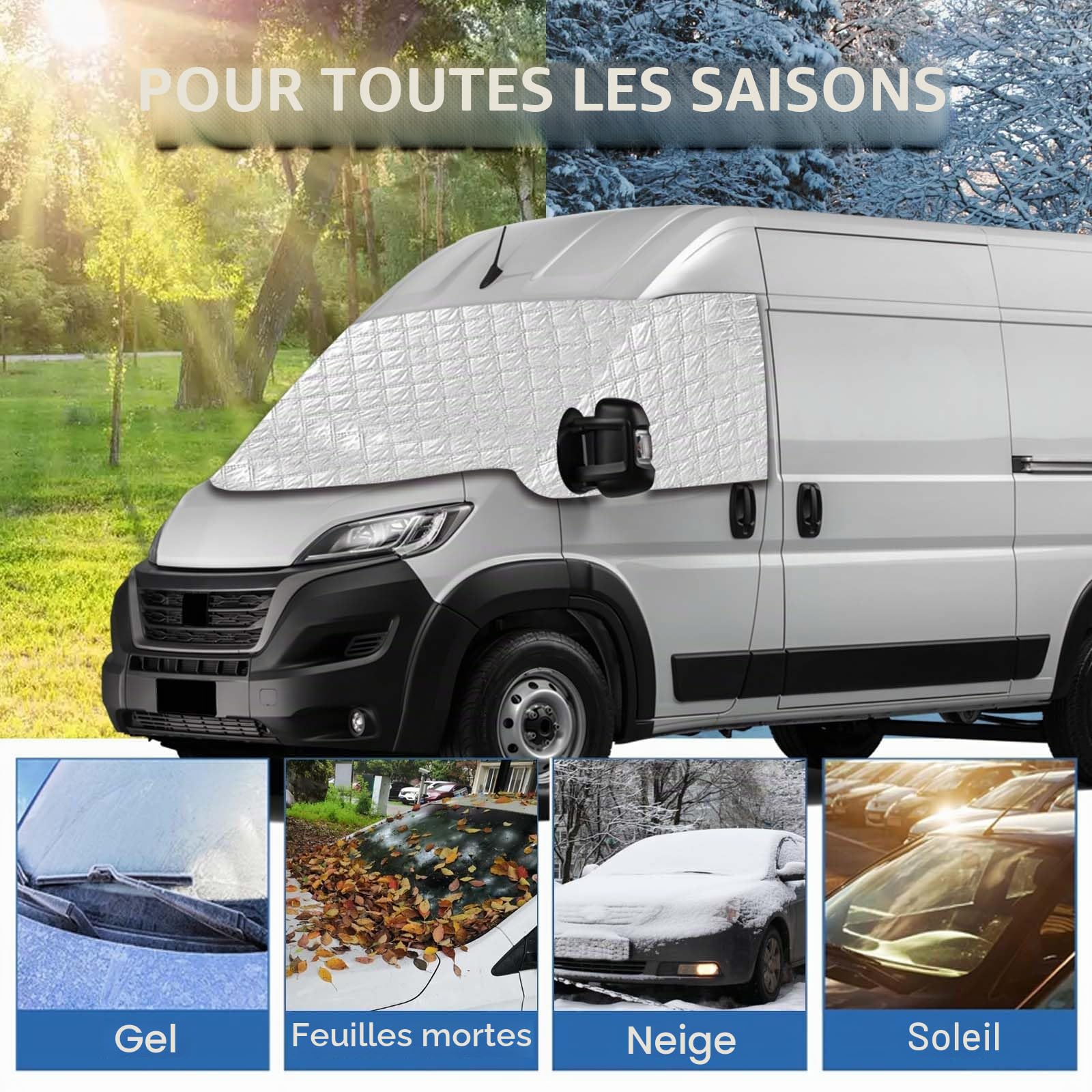 Housse de pare-brise pour Fiat Ducato/Opel Movano/Citroën Jumper X250/290 2006-2023 Protection contre les UV/glace/gel/pluie/poussière/fenêtres/chutes de feuilles
