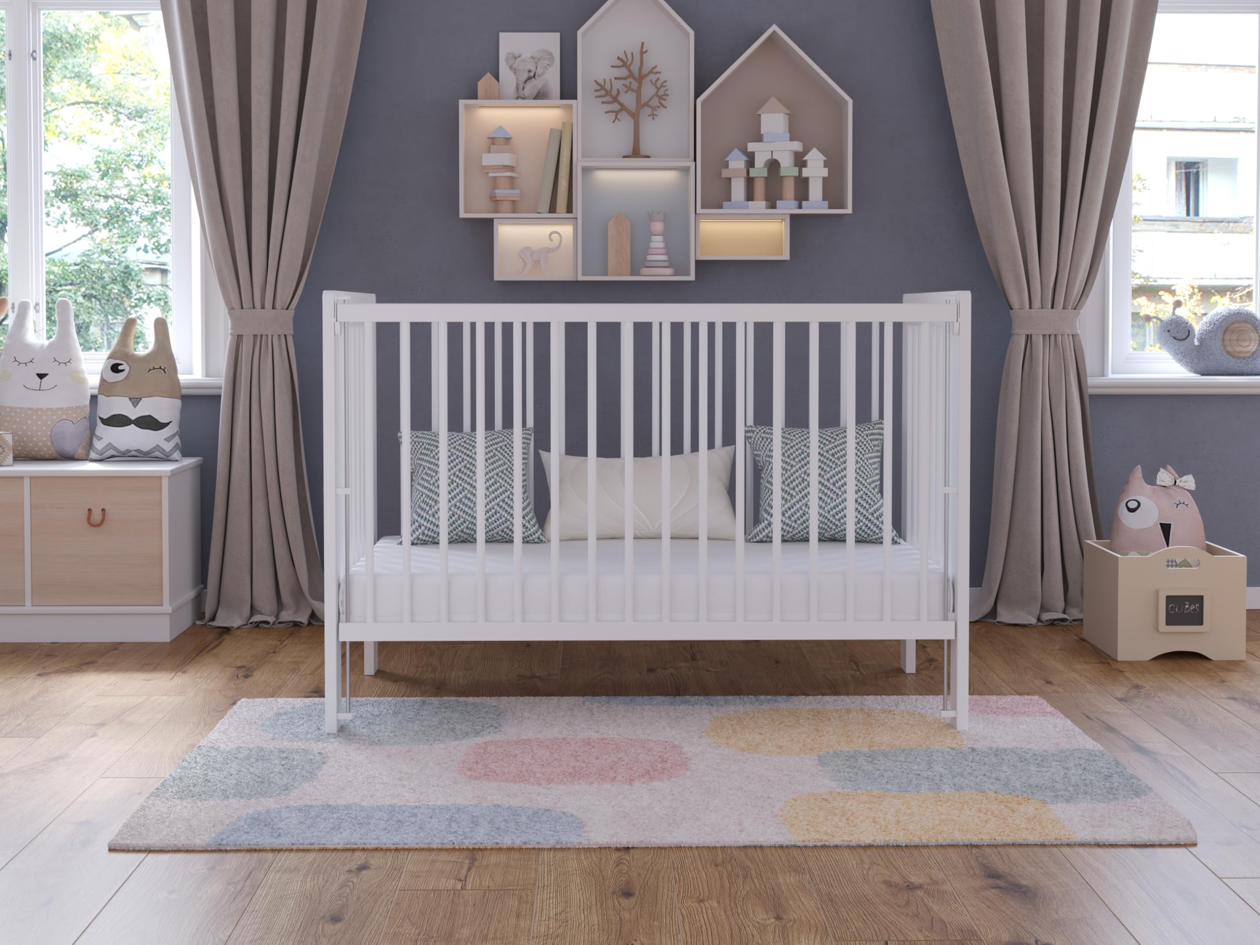 Love For Sleep Lettino Neonato in Legno, Bianco 120x60 cm con Sponda Regolabile, Ruote e Barriera di Sicurezza – Culla Evolutivo per Neonato e Bambino