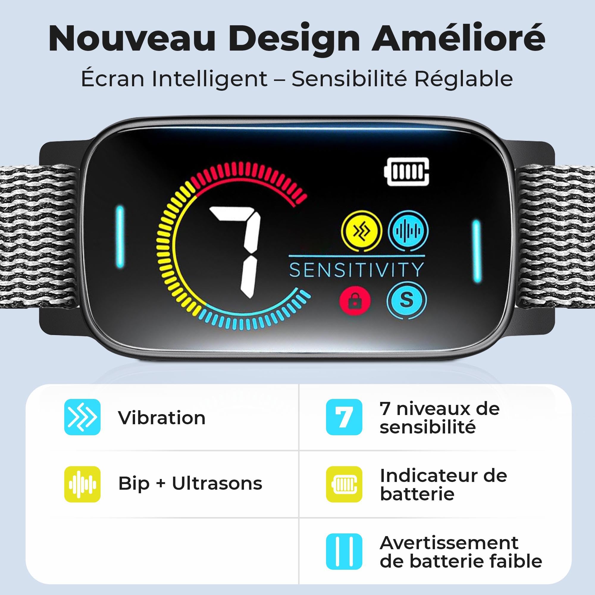 Collier Anti Aboiement Chien,sans Choc | Rechargeable, Collier Chien avec 3 Modes,7 Niveaux De Sensibilité, Détection Intelligente des Aboiements, pour Petits à Gros Chiens, Étanche IP67