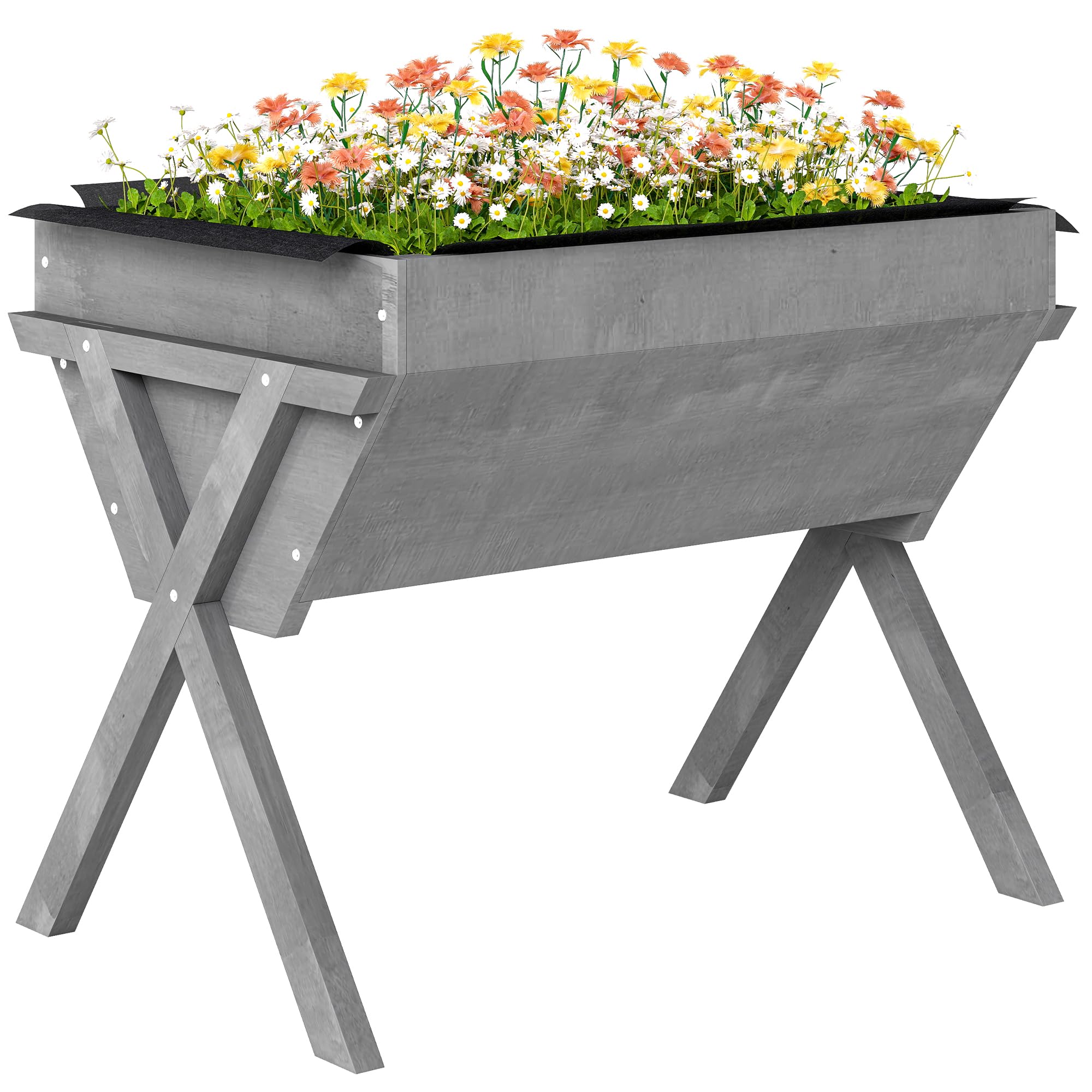 Outsunny Wooden Raised Garden Bed with Bed Liner, Light Grey