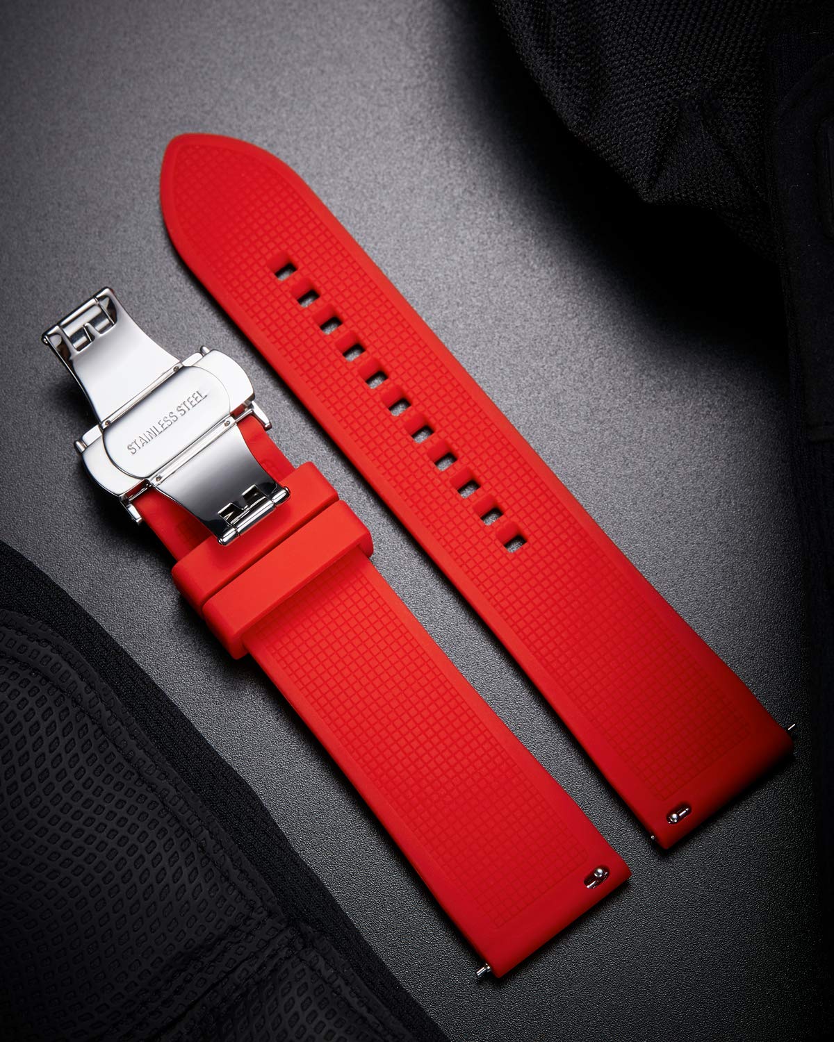 BINLUN Bracelet de Montre en Silicone à Dégagement Rapide 18mm 19mm 20mm 21mm 22mm 24mm Étanche Remplacement Bracelets pour Montres en Caoutchouc avec Boucle Déployante pour Homme et Femme