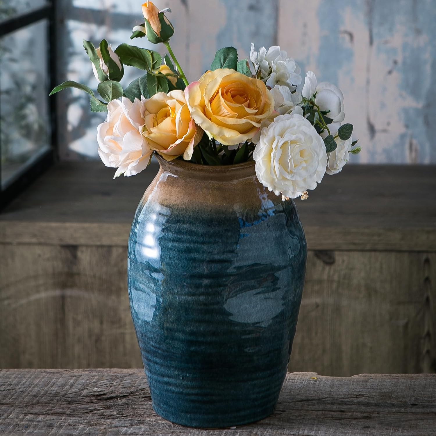 Blue Floor Vase, Ceramic Glazed Large Vase for Modern Farmhouse Home Decor, Rustic Terracotta Pottery, Vintage Clay Vase for Living Room Entryway Centerpiece - Image 7