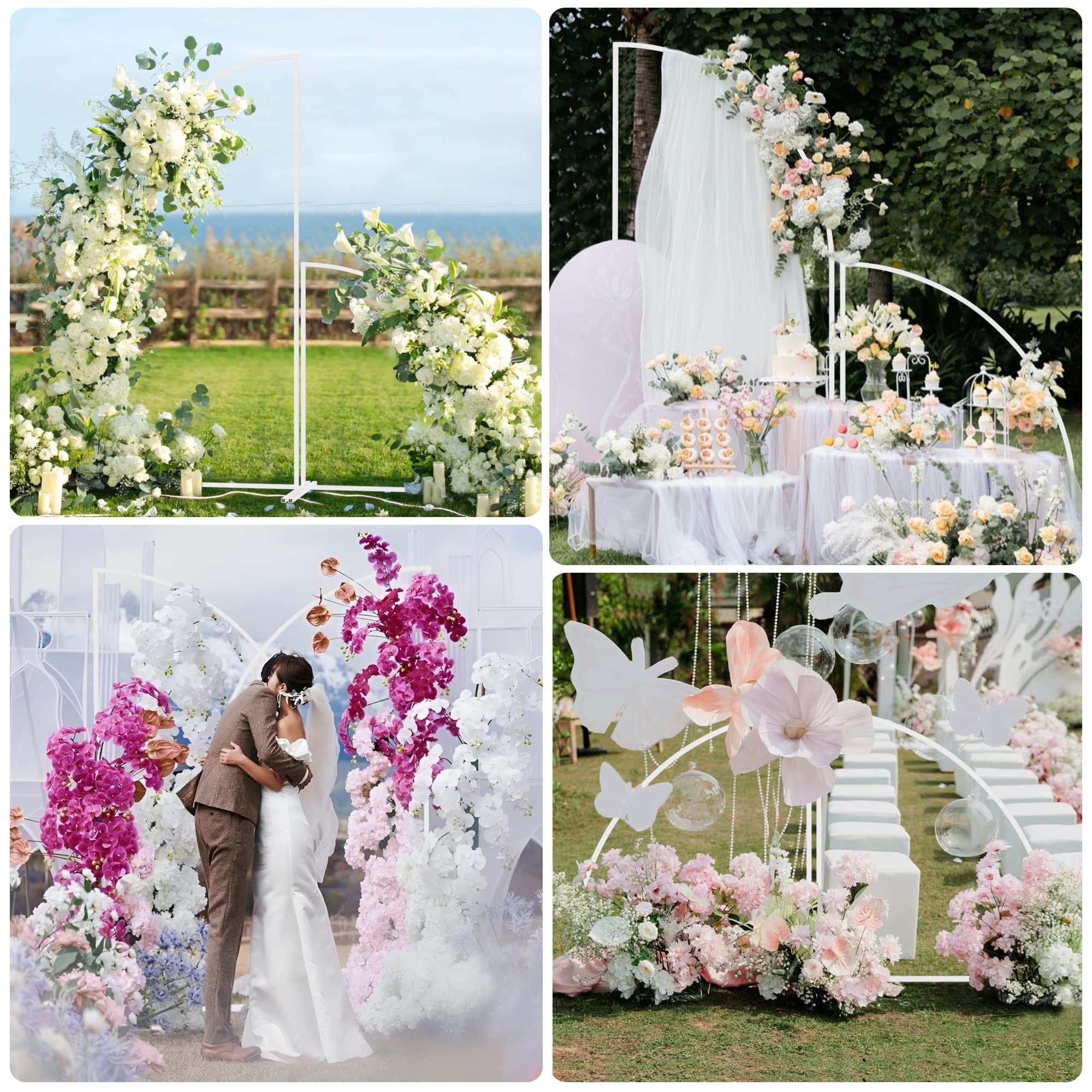 Mugiden Wedding Arch Backdrop Stand 6FT White Metal Arch Stand Backdrop Half Moon Arched Stand Frame for Ceremony Anniversary Birthday Party Celebration Outdoor Indoor Graduation Decoration