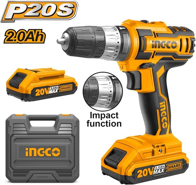 Ingco Cidli200215 - Taladro de percusión a batería de 20 V, atornillador inalámbrico  inalámbrico con 2 baterías en maletín : Amazon.es: Bricolaje y herramientas