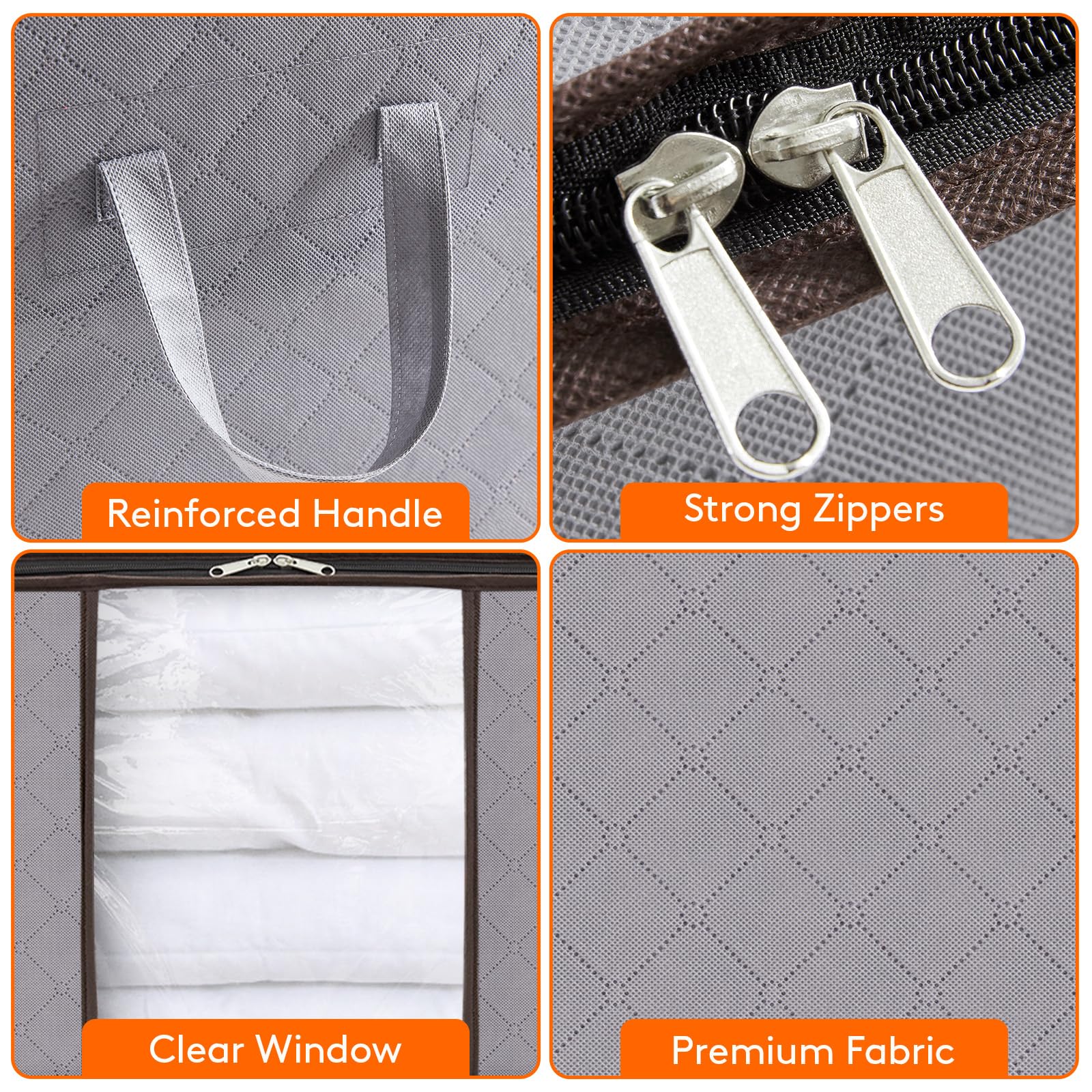 Lifewit 4 Pezzi Scatole per Vestiti 50L, Contenitori per Armadio Pieghevole, Scatole per Armadio, Scatoloni trasloco, Organizzatore Armadio per Vestiti, Coperte, Piumoni, Grigio Chiaro