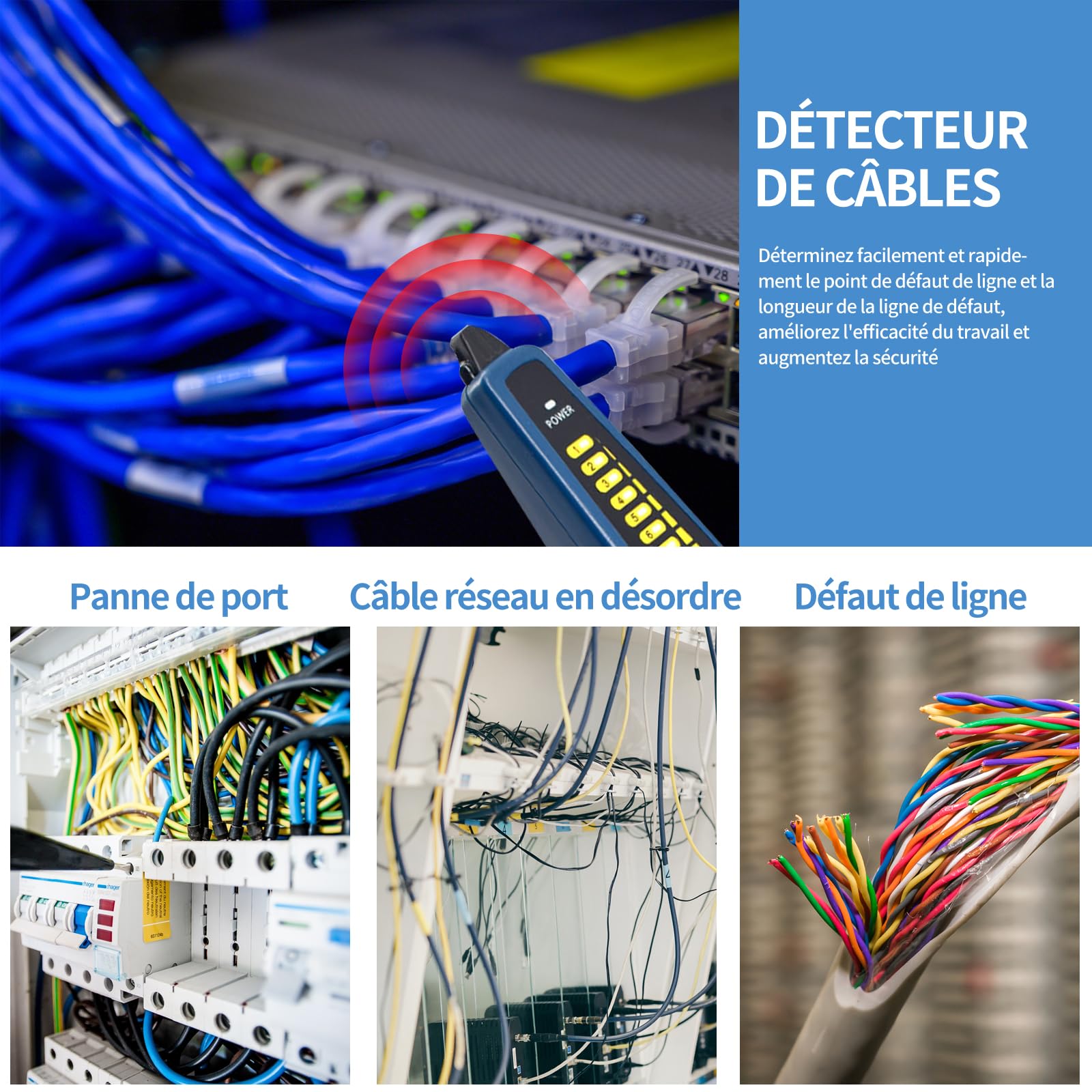 Henkion Kabeltester WT255 Cable Tracker, Drahtverfolger für Netzwerk-Telefonleitungen RVV BNC, unterstützt J45-Netzwerkkabeltest, Kurzschlusstest, Host-/Testbox-Fehlerortung, Arbeiten mit Kameratester