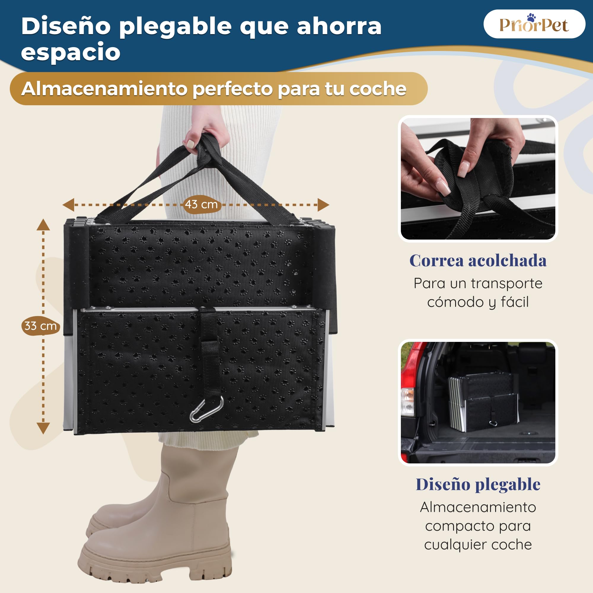 Escalera para Perros Coche Plegable – 4, 5 o 6 Peldaños para Maleteros Bajos y Altos (63–81 cm) – para Coches Pequeños, Familiares & SUV – Alternativa a Rampa para Perros