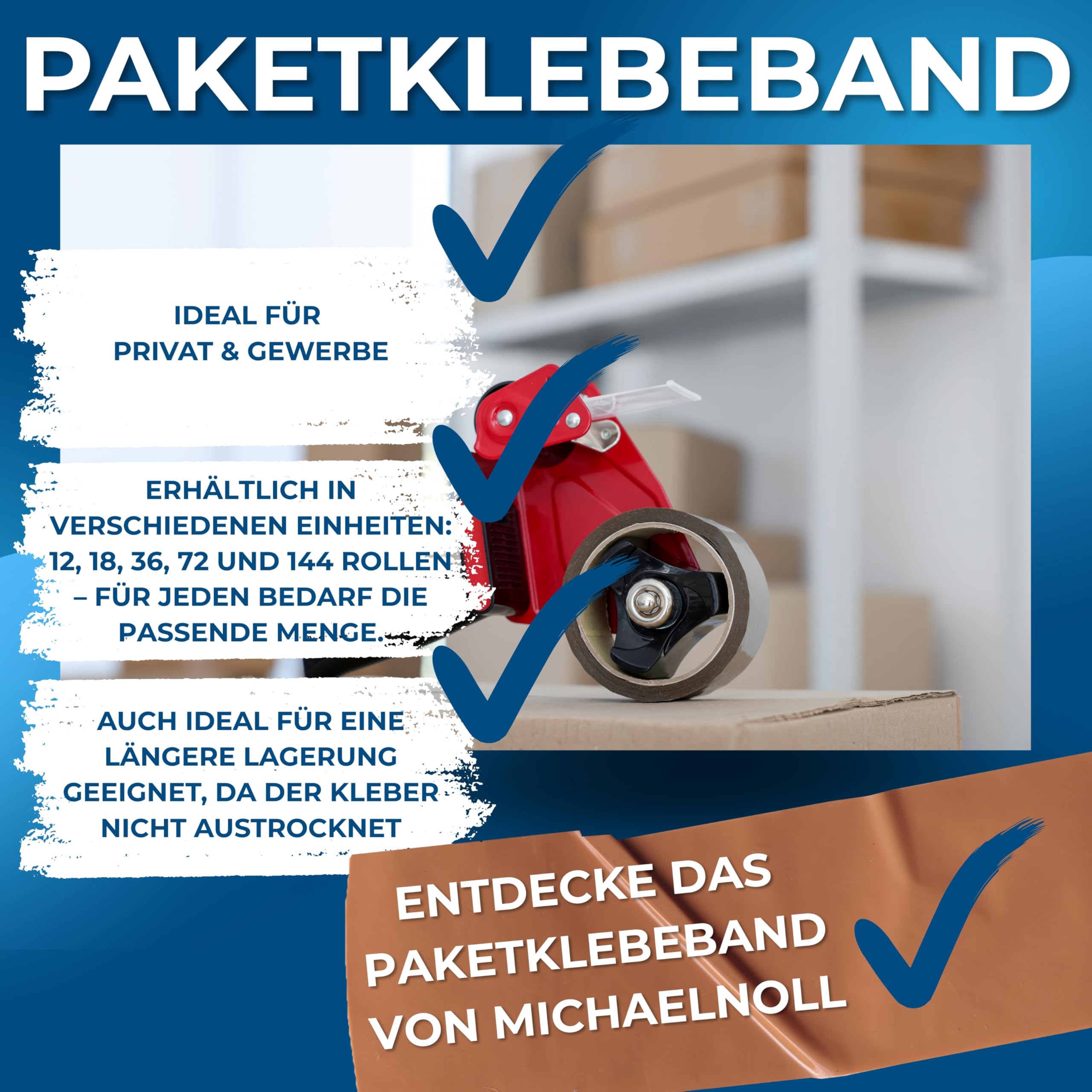 MichaelNoll Paketklebeband, Paketband, Klebeband, Packband für Lager, Versand, Transport und Verpacken von Paketen, Braun, 66 m x 48 mm (36, Braun)