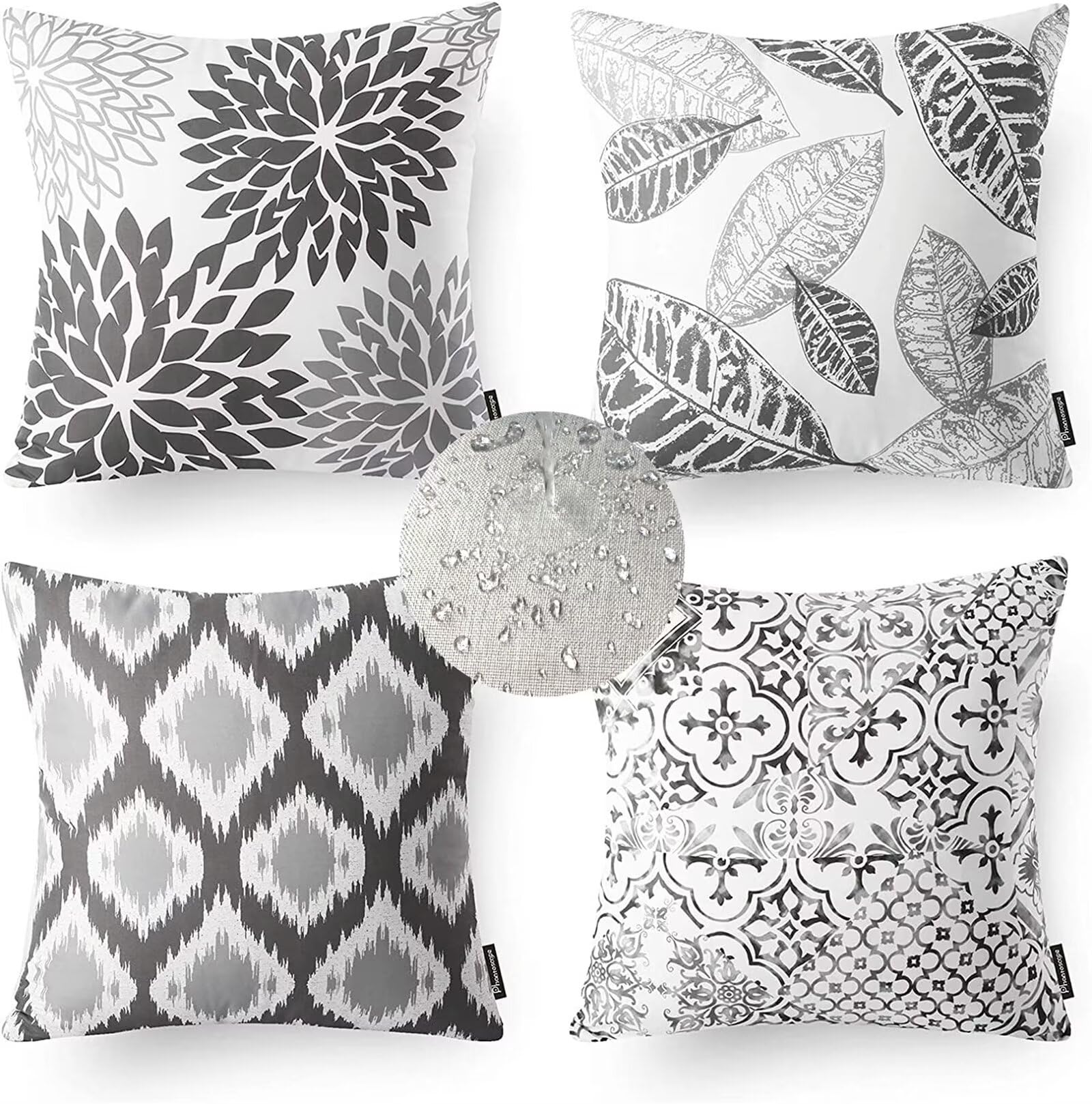 Housse de coussin extérieure 50x50 lot de 4 imperméable en lin géométrie nordique
