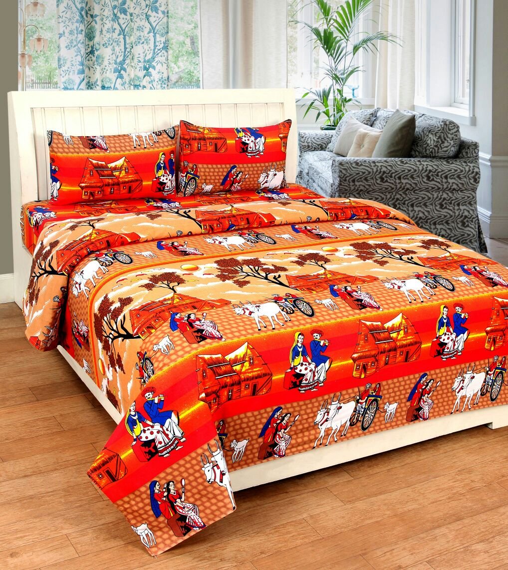 crown textile 100 Bajaj Cotton Double Bed Sheet King Size Multicolour
