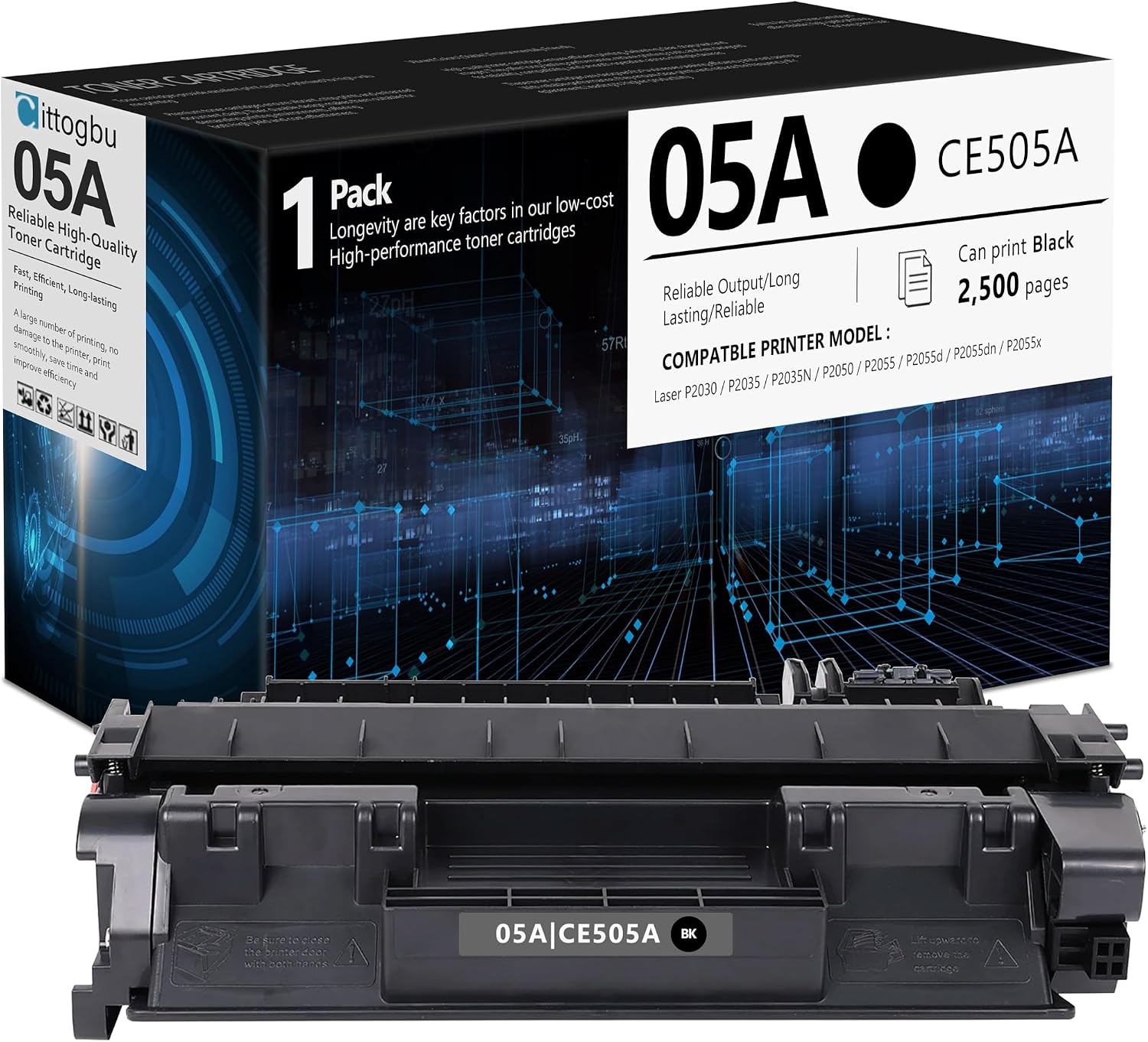1 Pack 05A Toner Cartridge Compatible with 05A CE505A Black Toner Cartridge Replacement for HP Laser P2030 P2035 P2035N P2050 P2055 P2055d P2055dn P2055x Printers