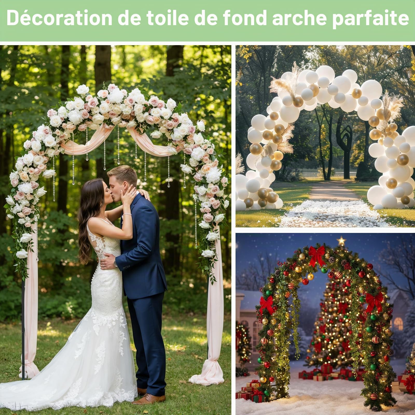 RUBFAC 1 Arche de Jardin en métal, décoration de Mariage et d'événement, Assemblage Libre, 2 Tailles pour diverses Plantes grimpantes, rosiers, vignes, décoration de fête de Mariage, Noir