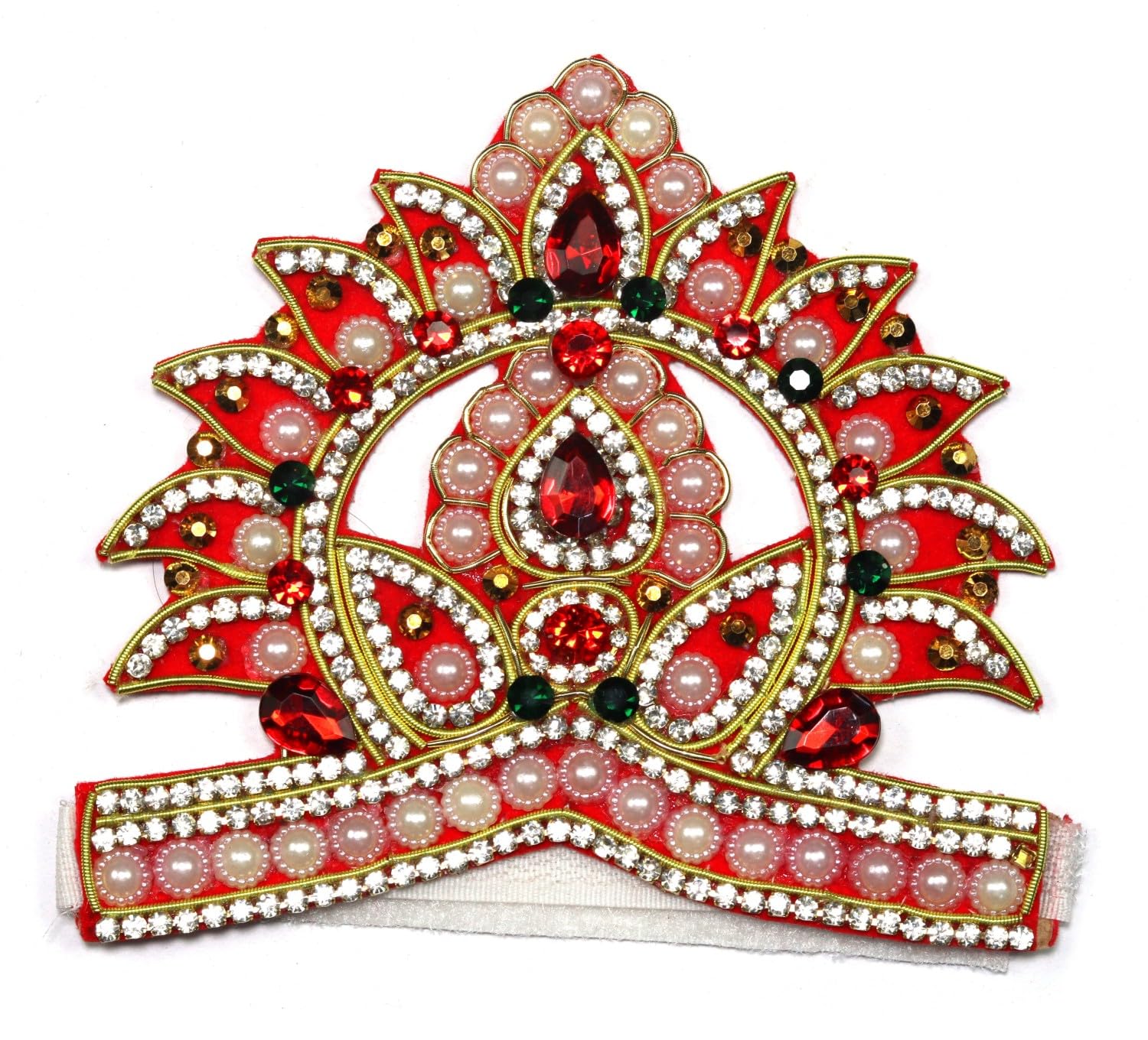 ASHIRWAD 5 inch Lord Krishna Mukut, Multicolour Gem Stones Thakurji Decorative Crown for Idols, Statue, Figurine for Janmashtami, Gokulashtami Ganpati Devi Kids (Mukut-03)