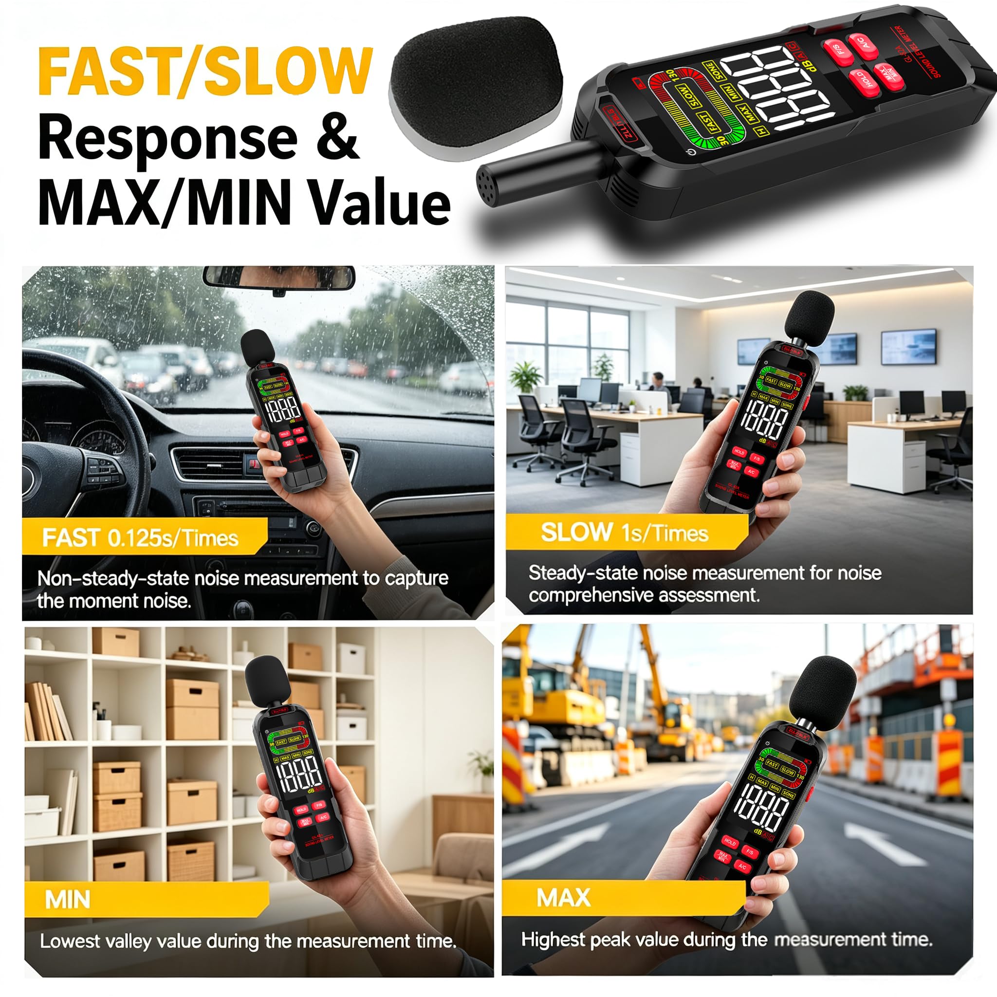 Decibel Meter, Digital Sound Decibel Meter - Range 30-130dB — Amazon image 3