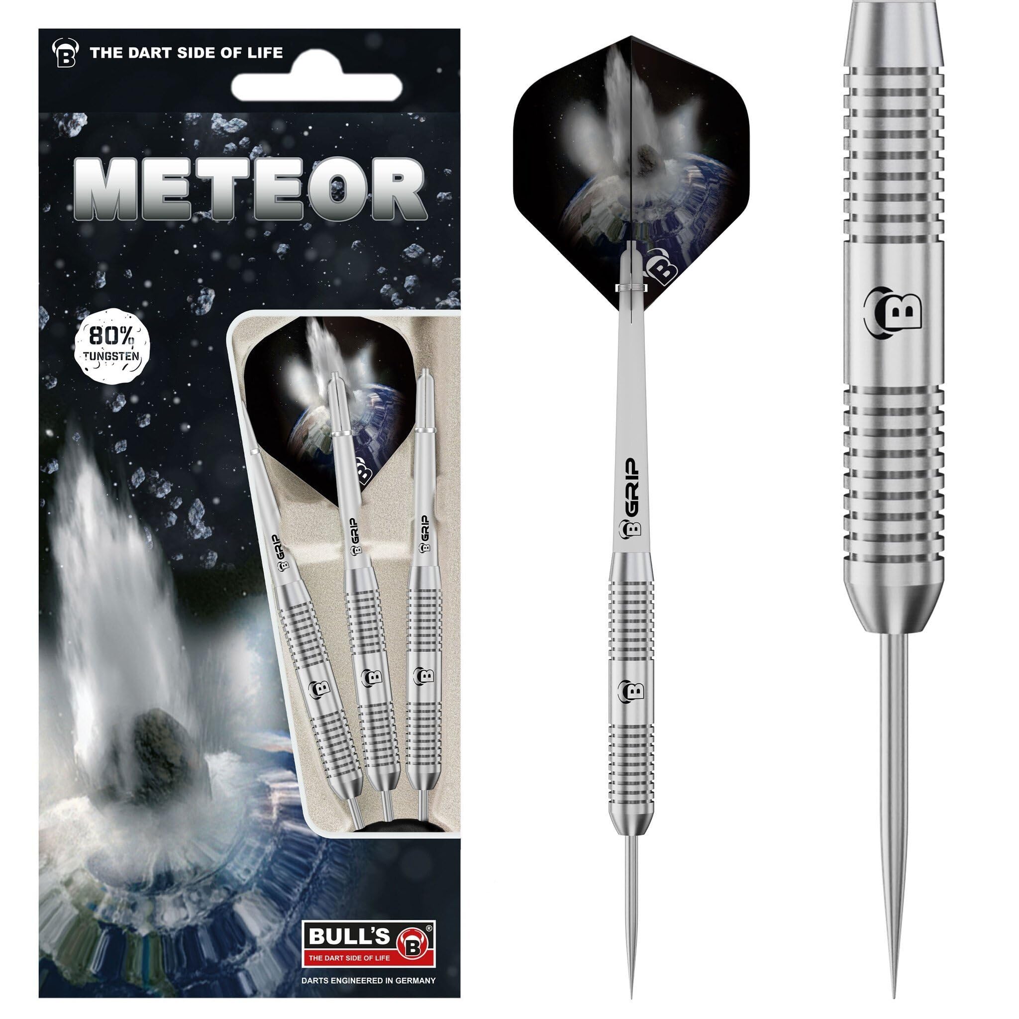 Meteor steel dart made from 80% tungsten. Dart set consisting of 3 darts developed with over 10 variants, different milled barrel variants allow individually pronounced grip level., mens, Bull's Meteor Mt1 Steel Dart 20 g, 13530, Silver / White, 20g